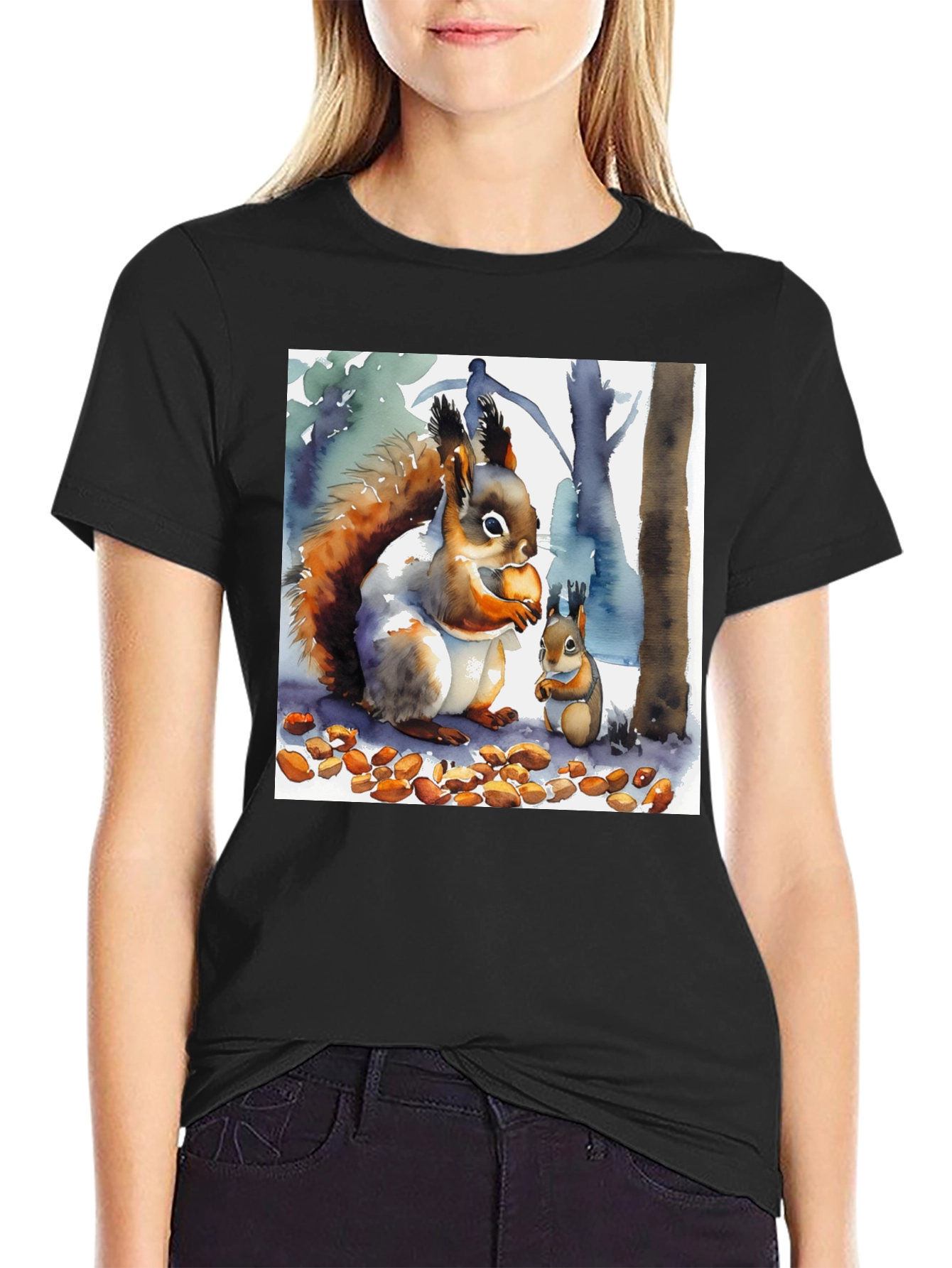 Black Squirrel Watercolor Graphic Tee view 2