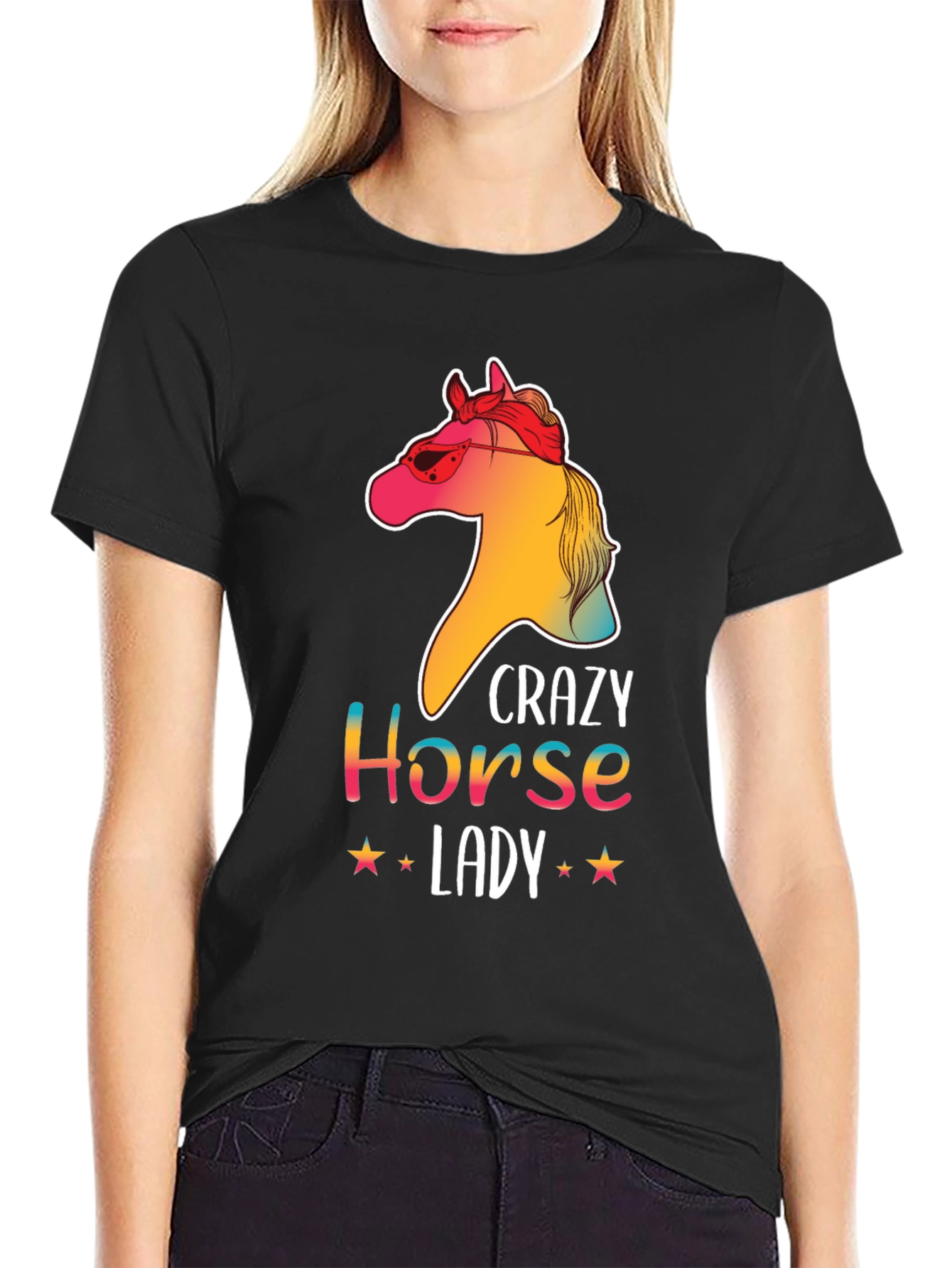 Black Crazy Horse Lady Graphic T-Shirt - Unisex Tee view 2