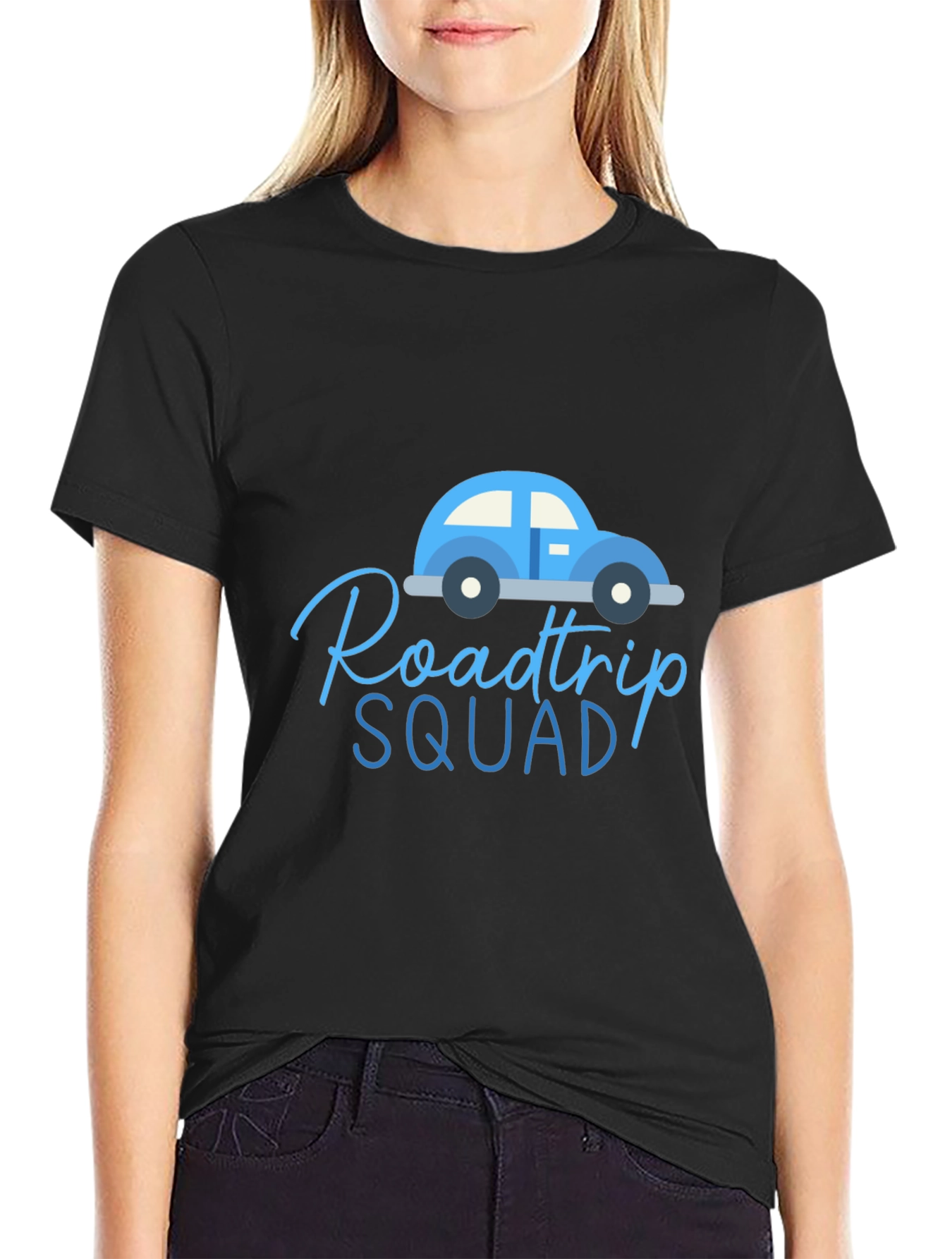 Black Roadtrip Squad Graphic Tee - Black Cotton T-Shirt view 2