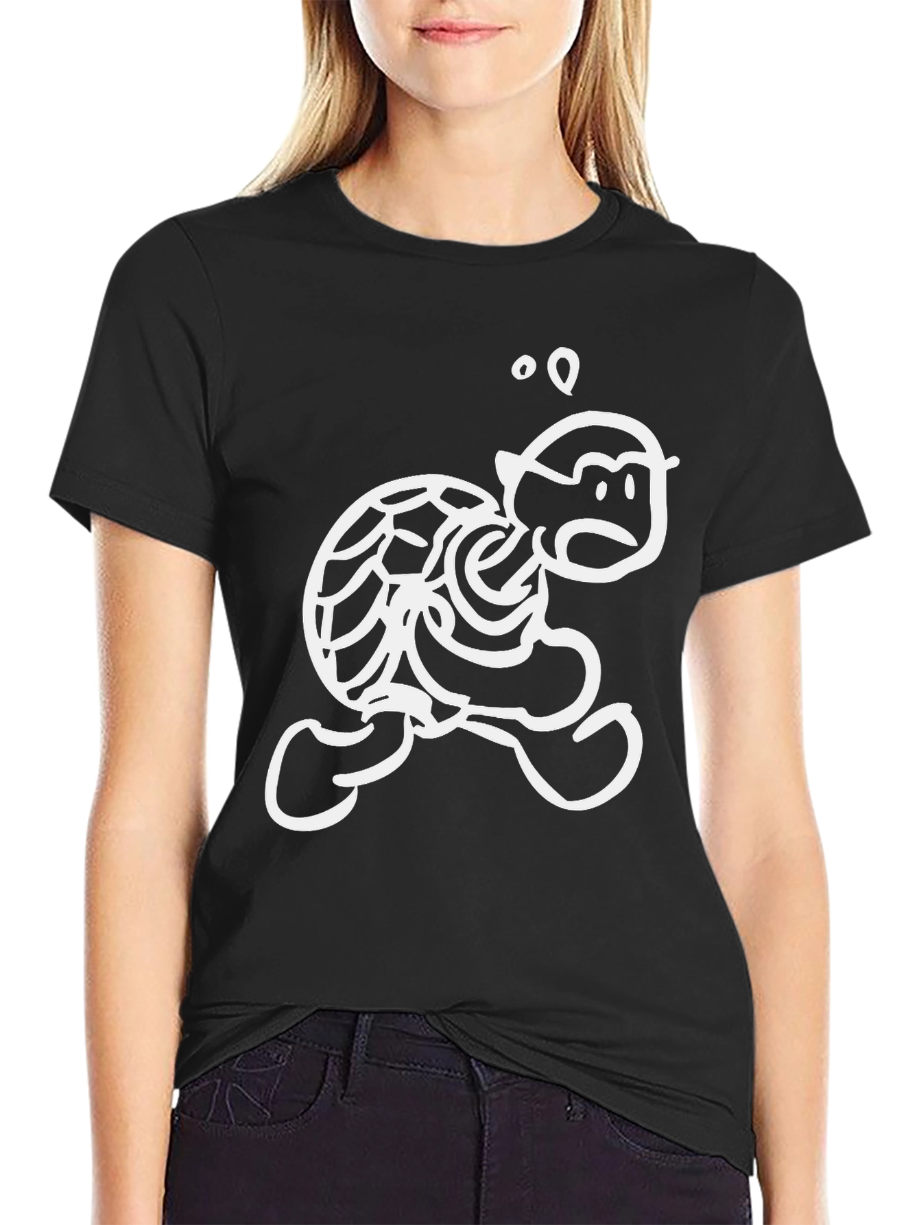 Black Funny Cartoon Turtle T-Shirt - Black view 2