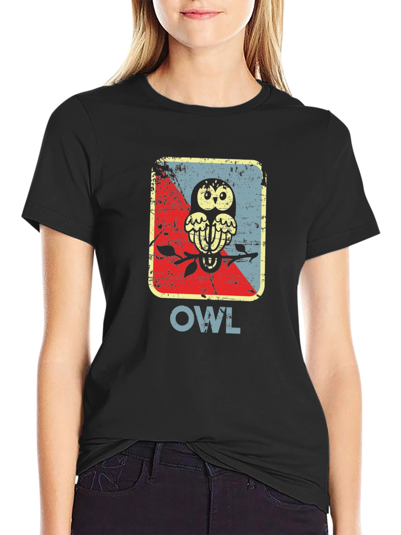 Black Vintage Owl Graphic Tee - Unique Bird Design view 2