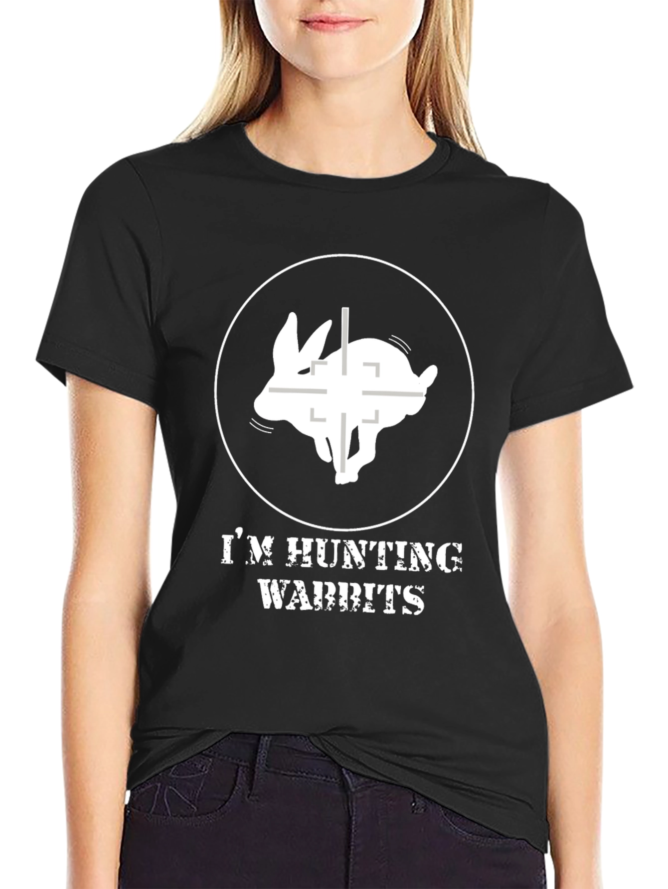 Black I'm Hunting Wabbits T-Shirt view 2
