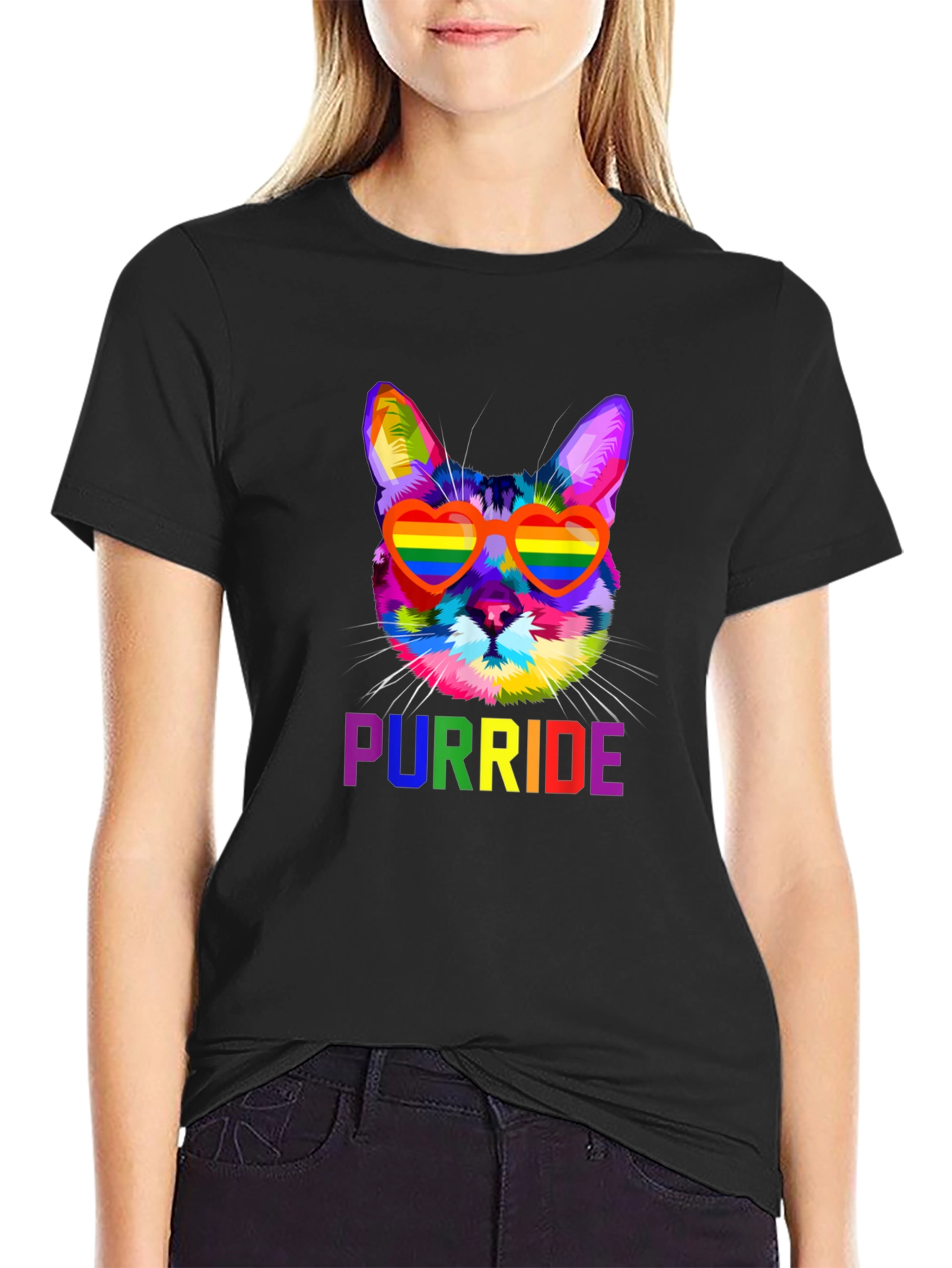 Black Rainbow Purride Cat T-Shirt view 2