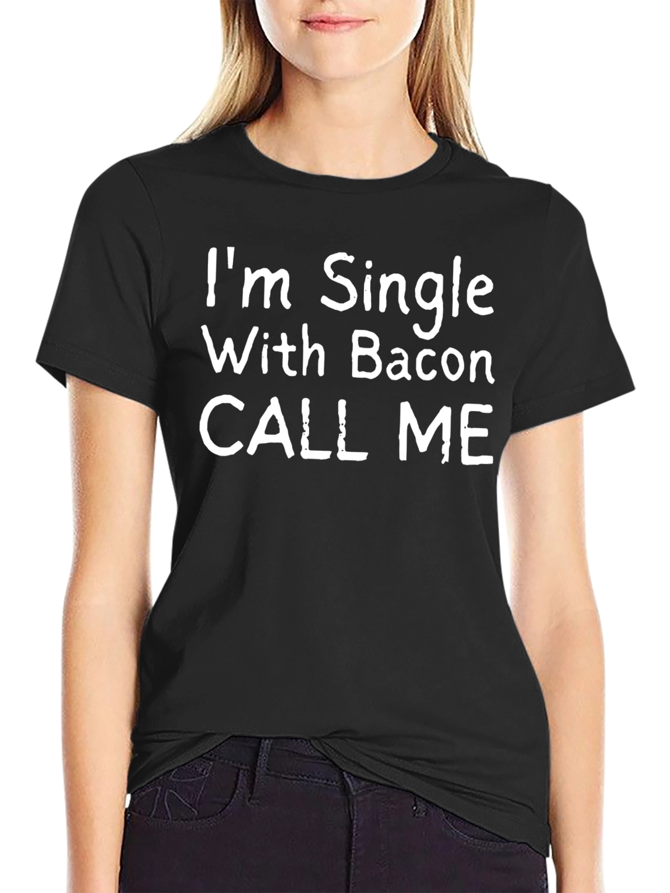 Black Funny Single With Bacon T-Shirt view 2