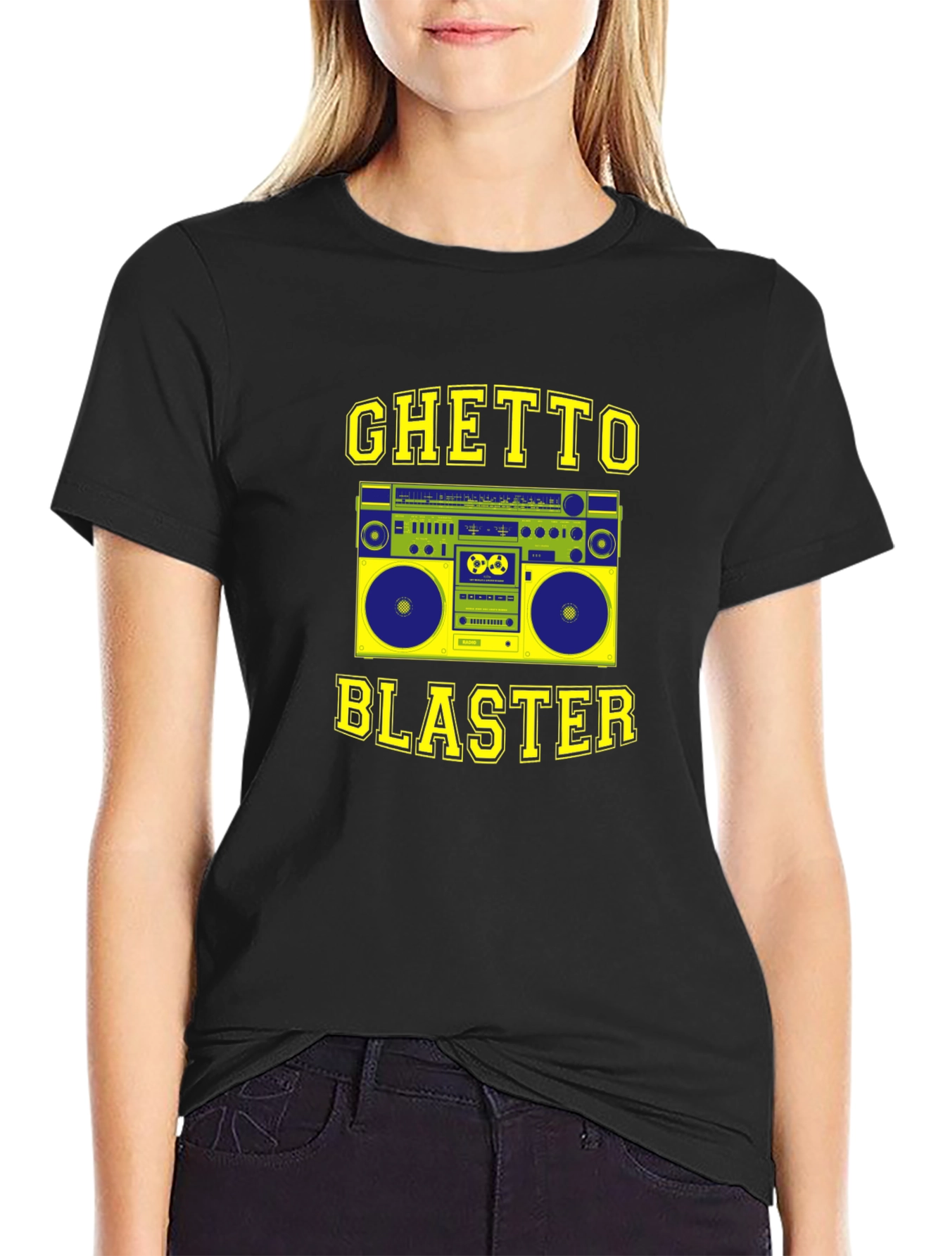 Black Ghetto Blaster Graphic Tee - Retro Boombox Design view 2