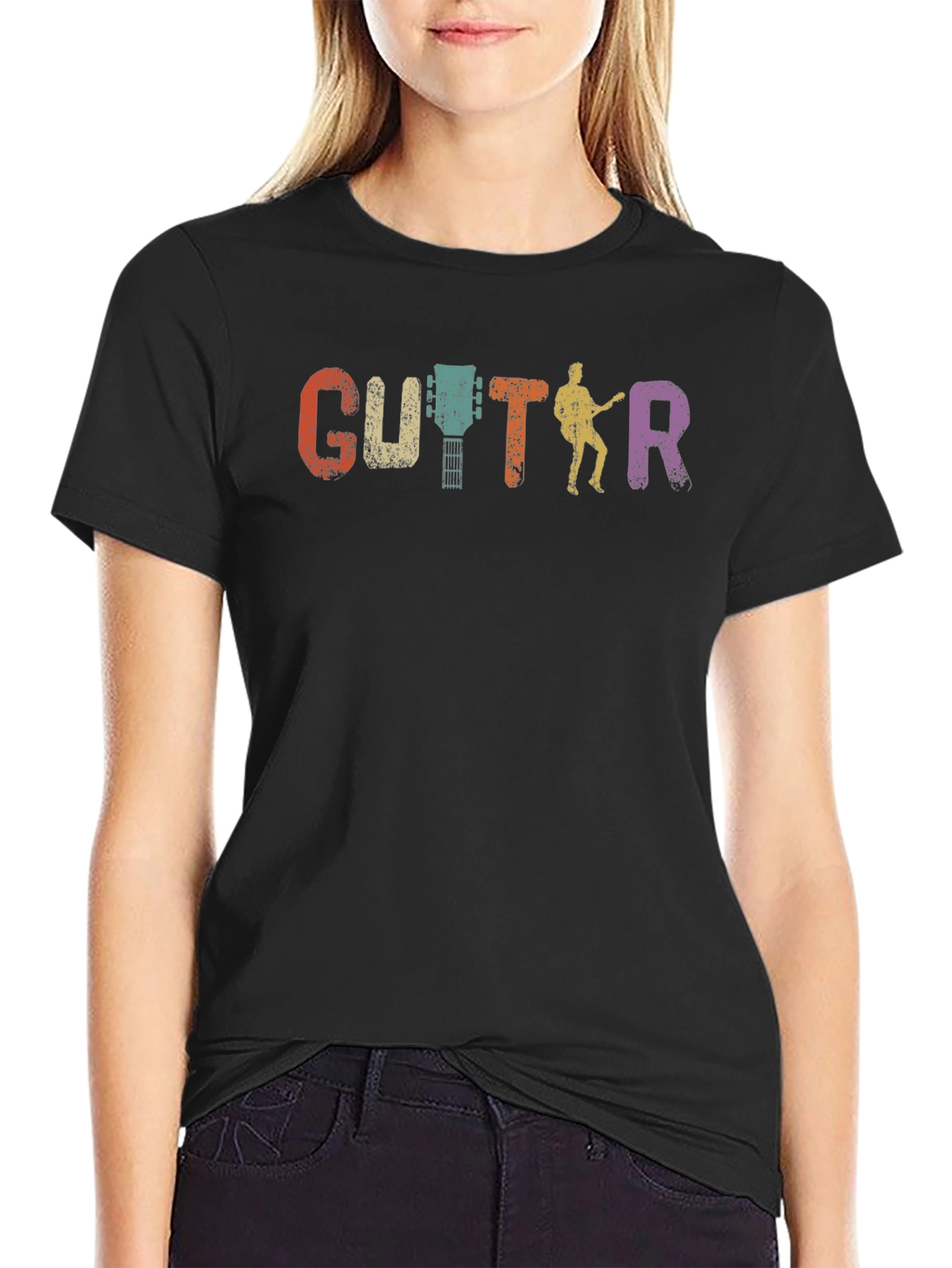 Black Retro Guitar Graphic T-Shirt - Musician Tee view 2