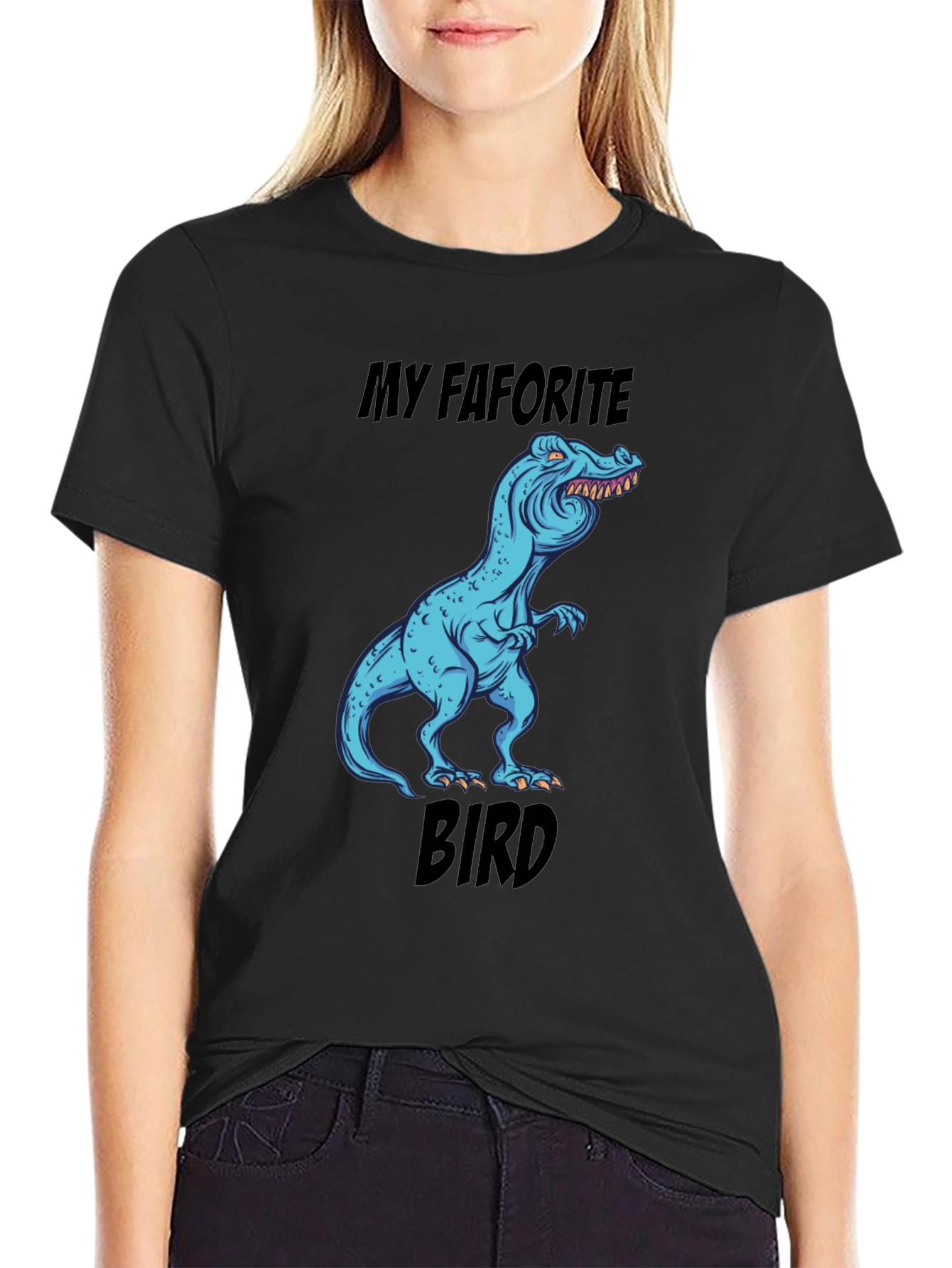 Black Funny Dinosaur T-Shirt: My Favorite Bird view 2