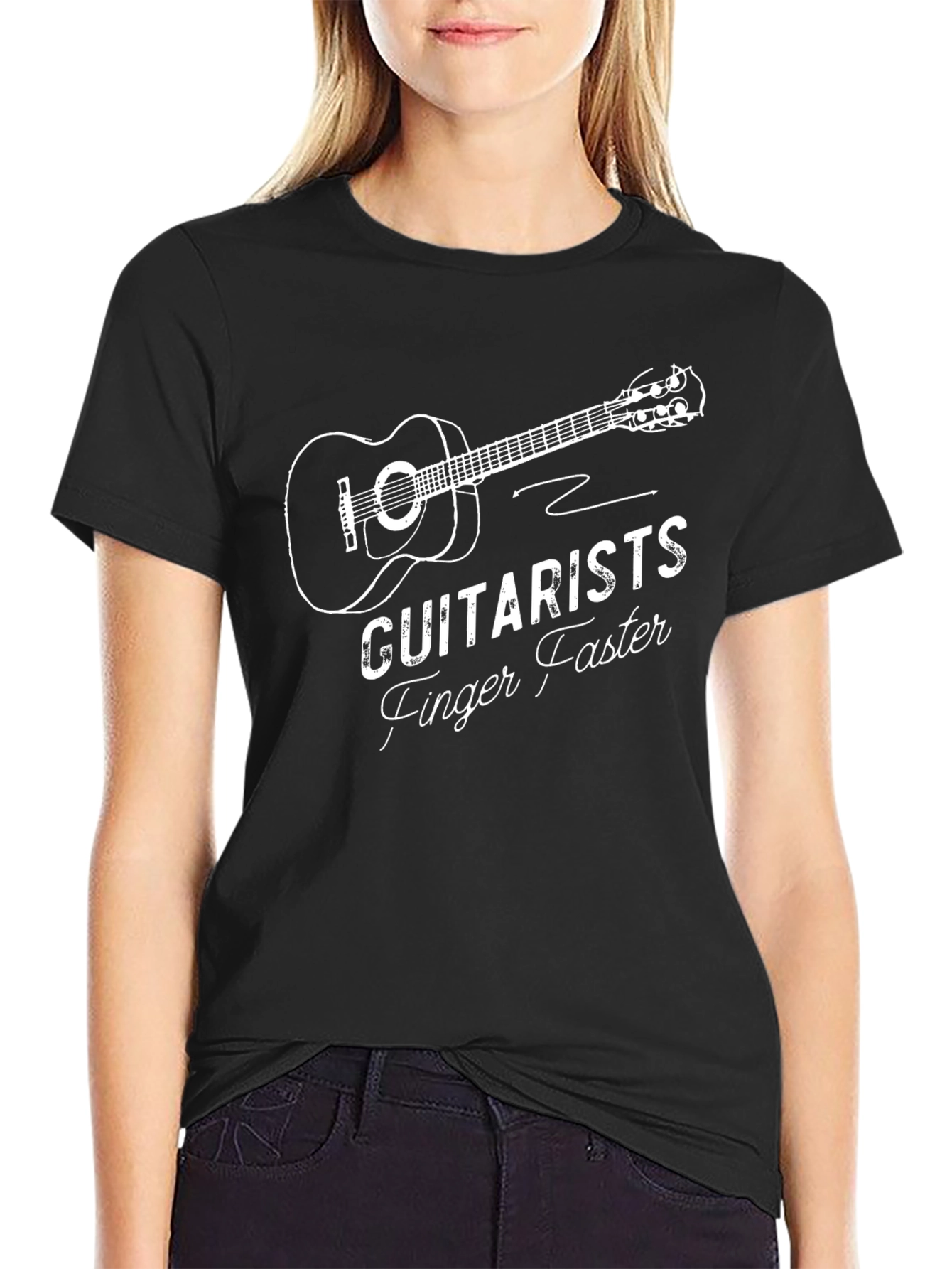 Black Guitarists Finger Faster Black Graphic Tee view 2