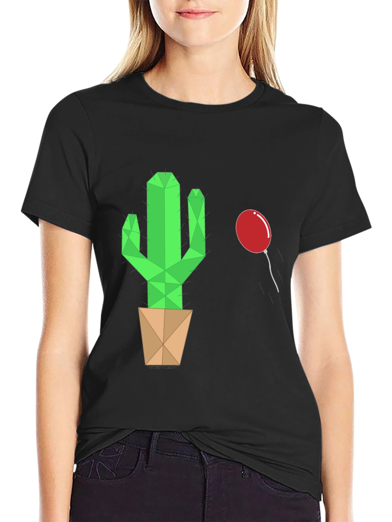 Black Geometric Cactus & Balloon Graphic Tee view 2