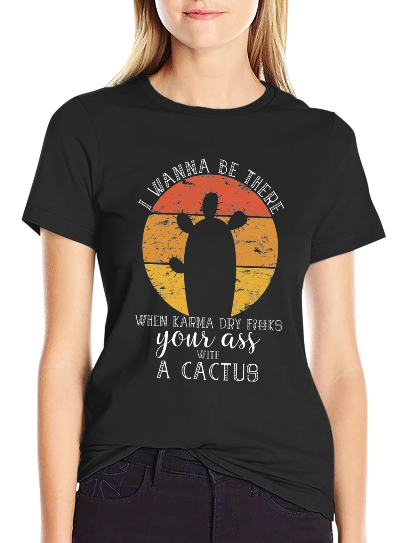 Black Karma Cactus Graphic Tee - Funny Sarcastic Novelty T-Shirt view 2