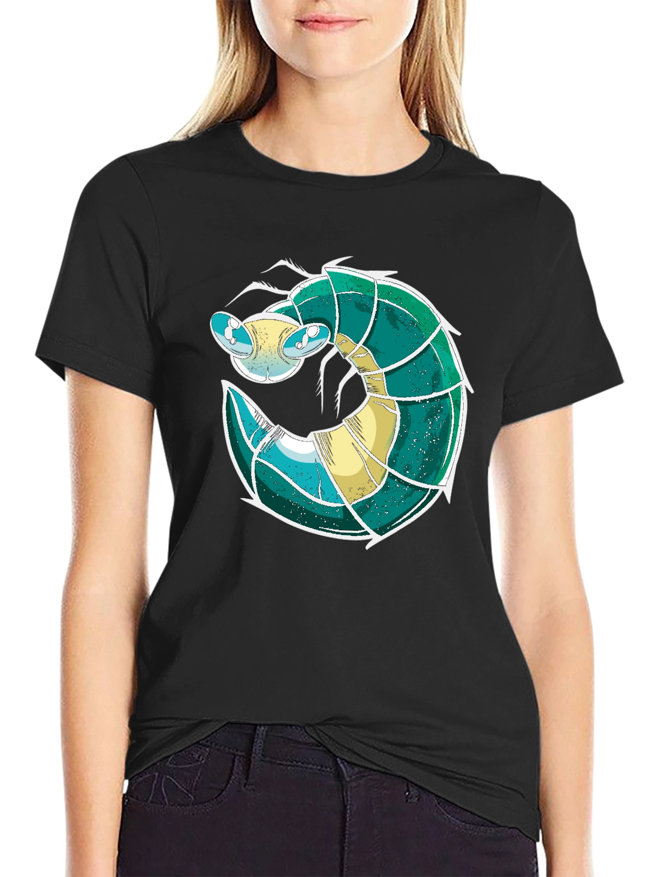 Black Cool Shrimp Design Black T-Shirt view 2