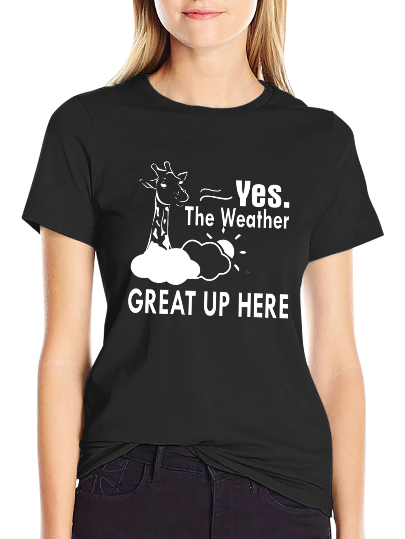Black Giraffe Weather Humor T-Shirt - Great Up Here! view 2
