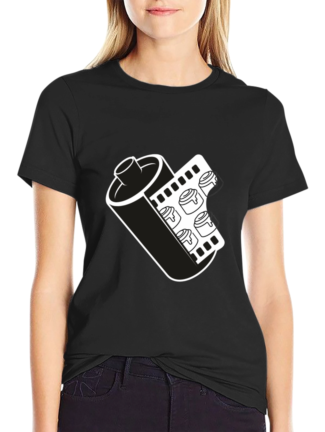 Black Retro Film Roll T-Shirt - Classic Photography Tee view 2