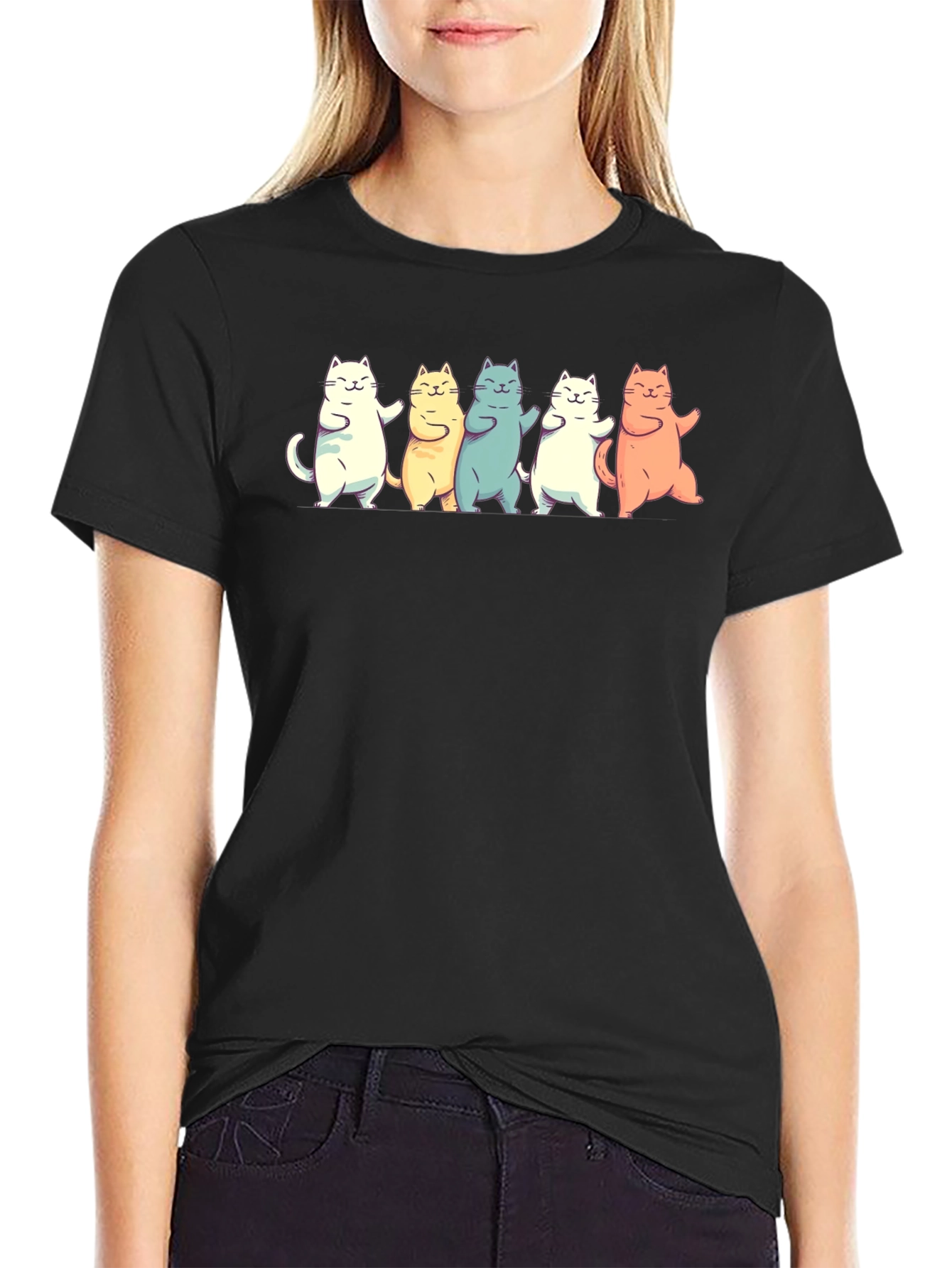 Black Dancing Cats Graphic T-Shirt - Black view 2