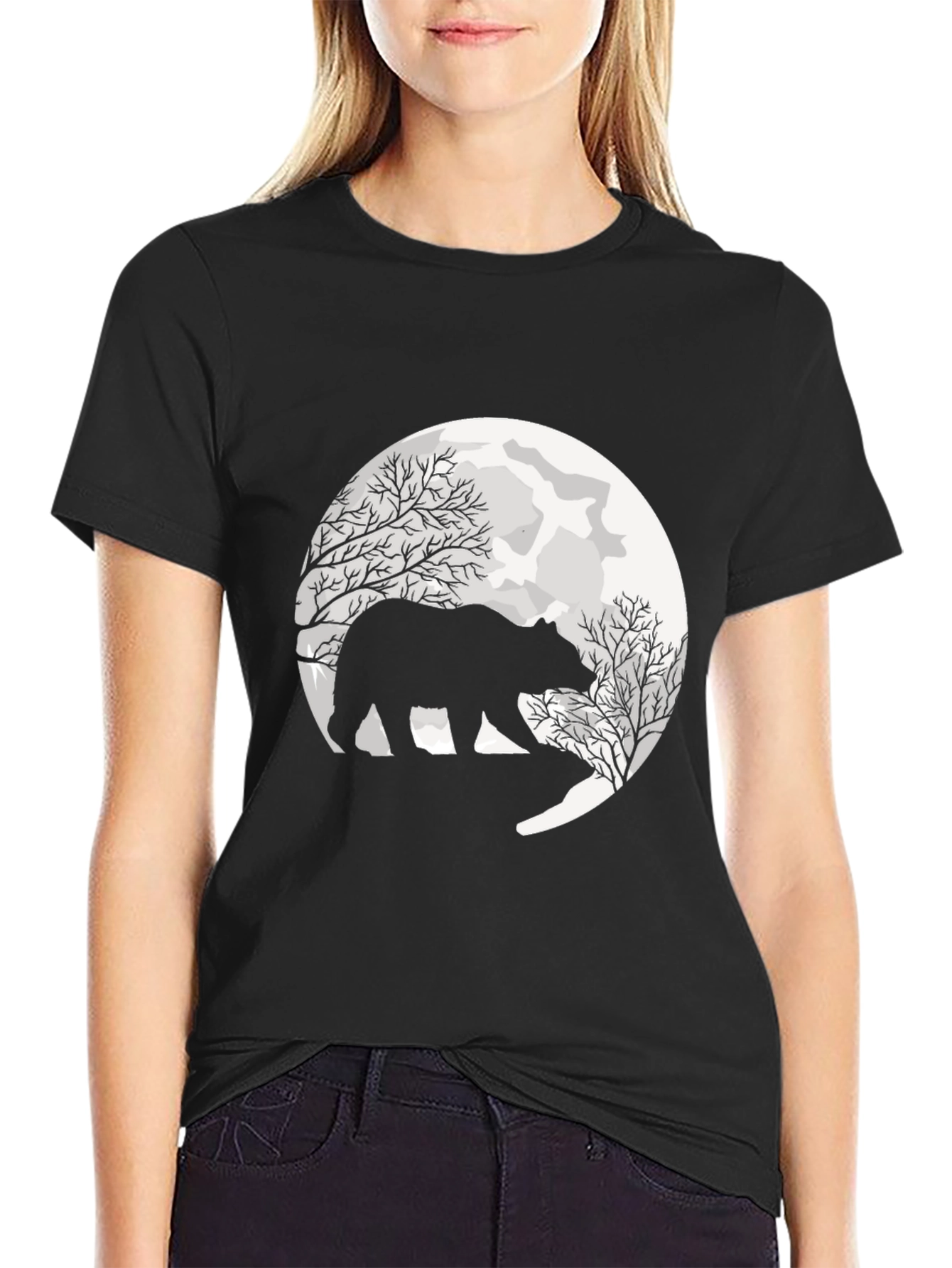 Black Bear Silhouette Moon Graphic Tee - Black view 2