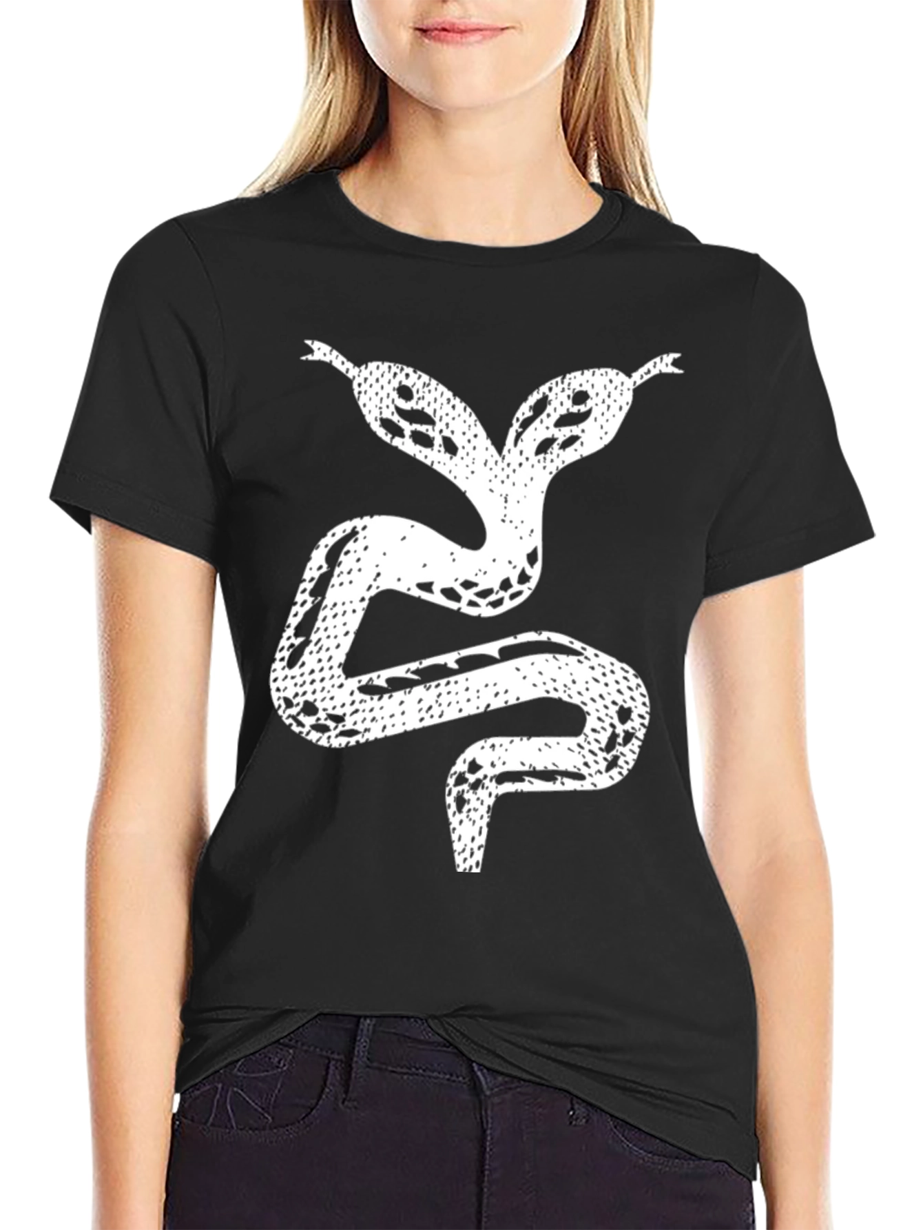 Black Two-Headed Snake Graphic Tee - Black Cotton T-Shirt view 2