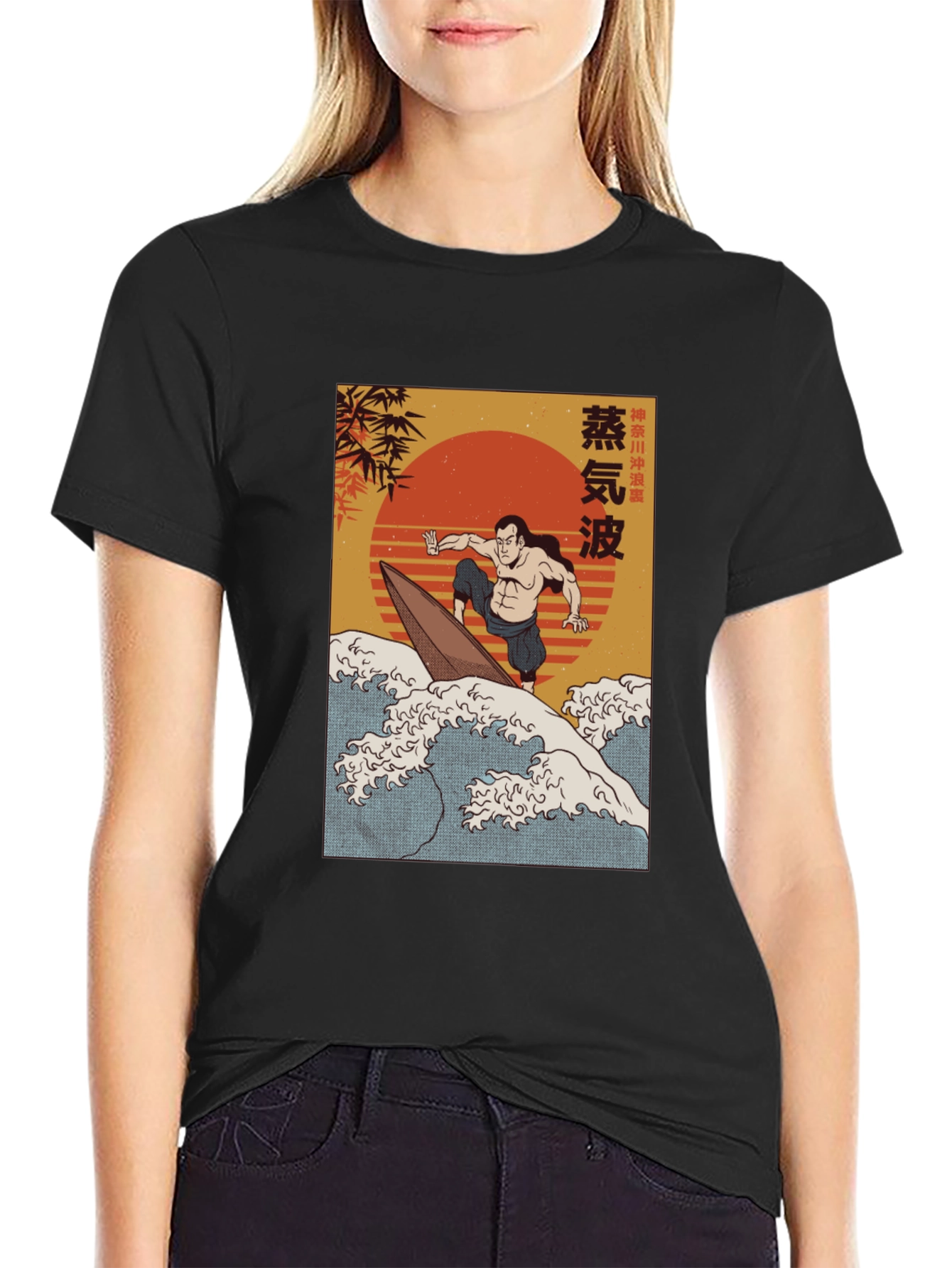 Black Surfer Graphic Tee - Retro Japanese Style view 2