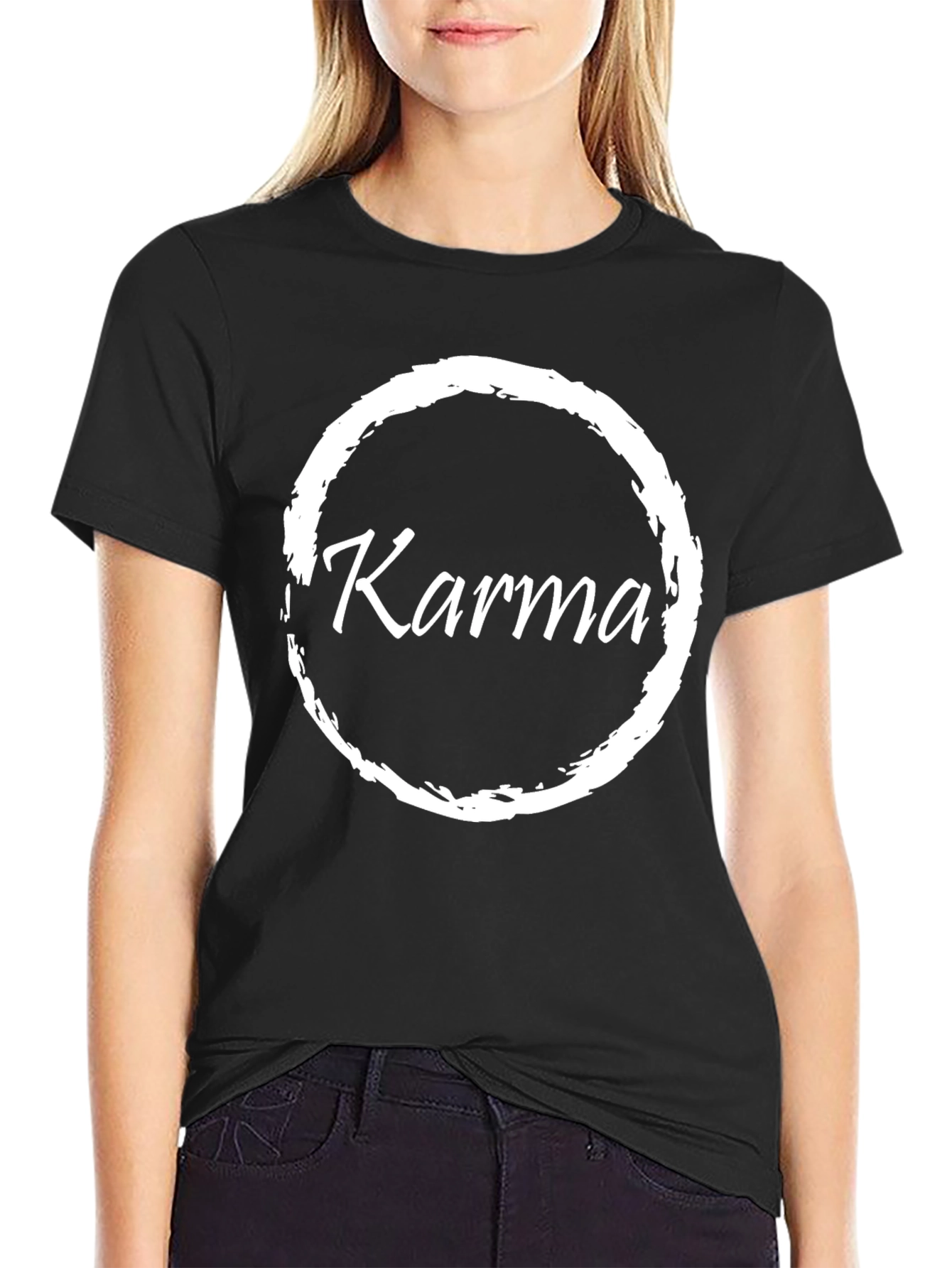 Black Karma Circle Tee - Casual Black Cotton T-Shirt view 2
