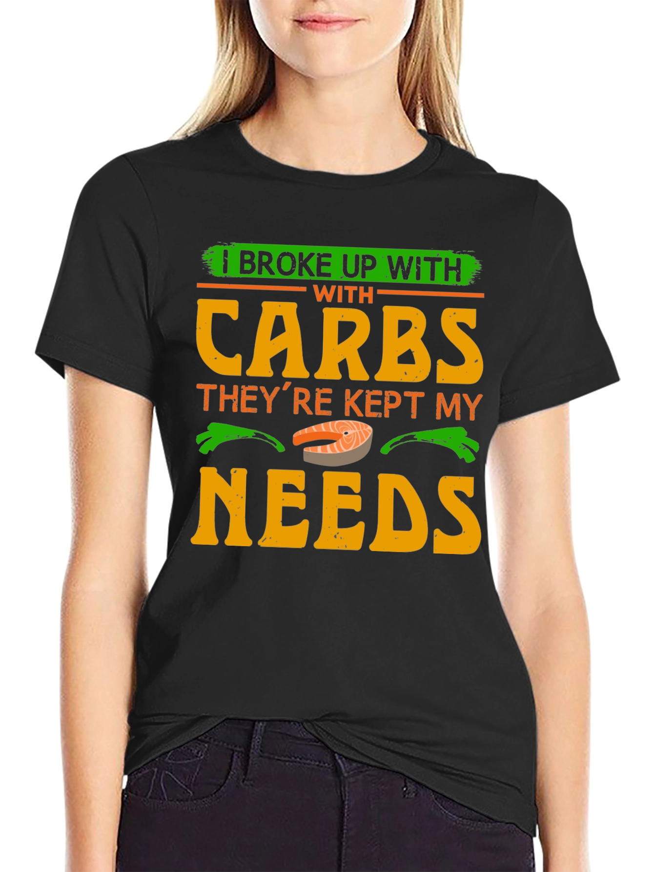 Black I Broke Up With Carbs T-Shirt Funny Keto Diet Tee view 2
