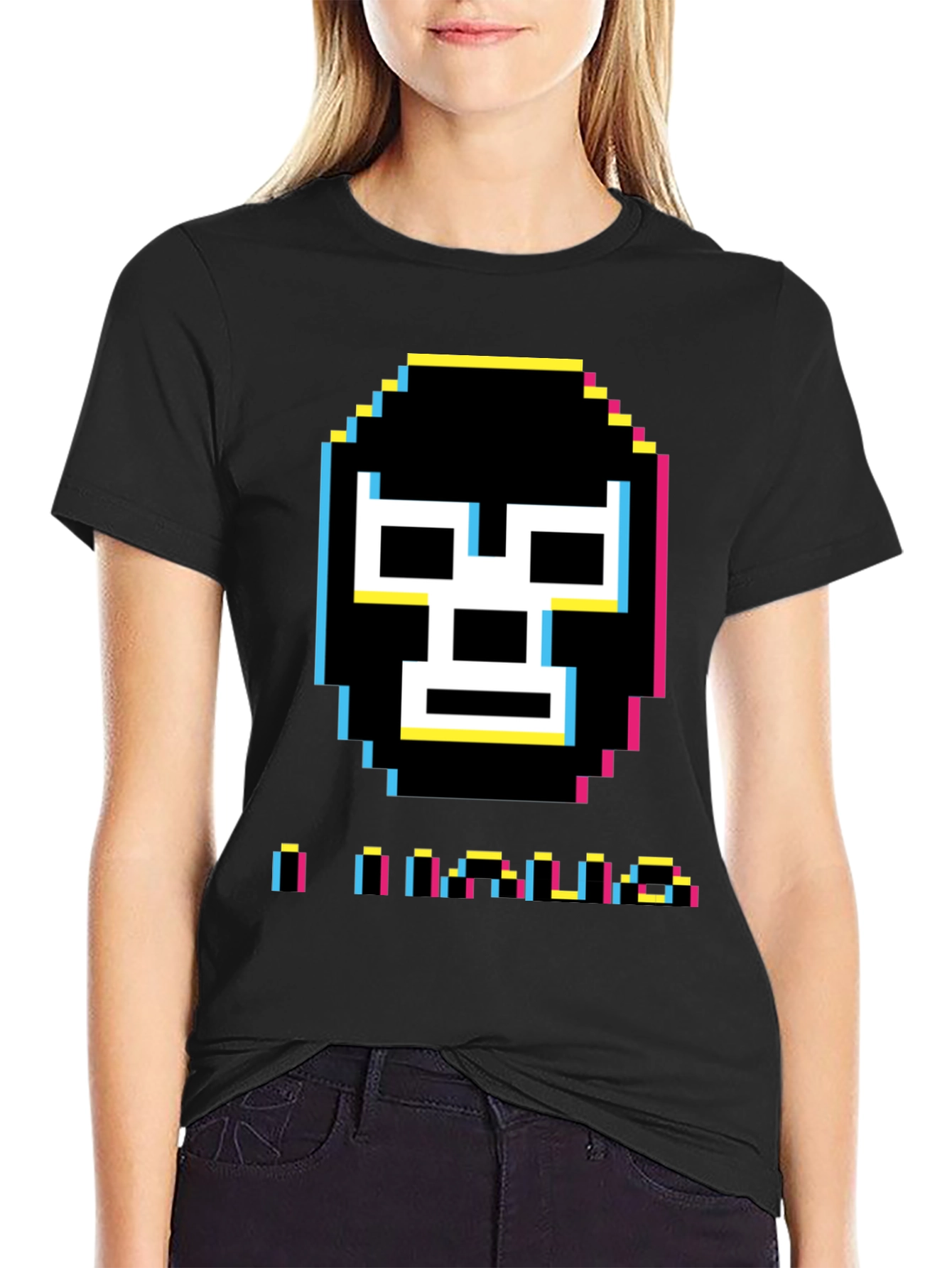 Black Pixel Luchador Mask T-Shirt view 2
