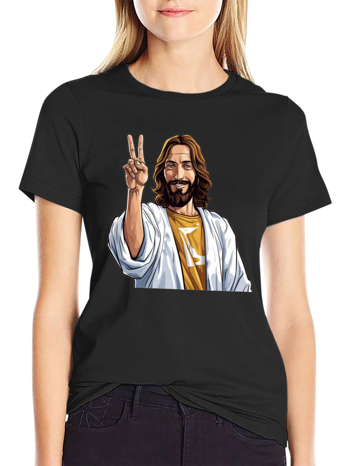 Black Peace Jesus Graphic Tee - Black Cotton Blend view 2