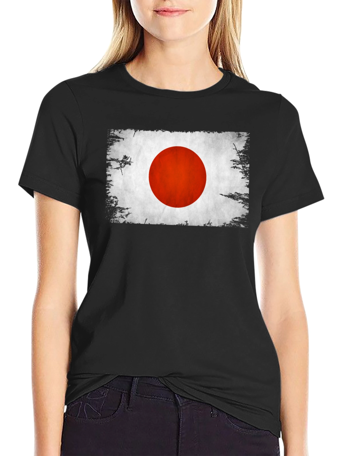 Black Japan Flag Graphic T-Shirt Distressed Look view 2