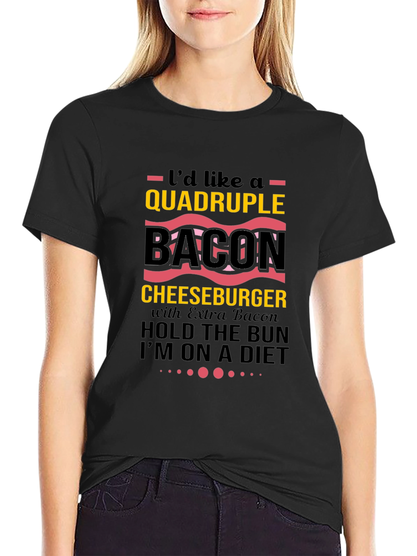 Black Quadruple Bacon Cheeseburger T-Shirt view 2