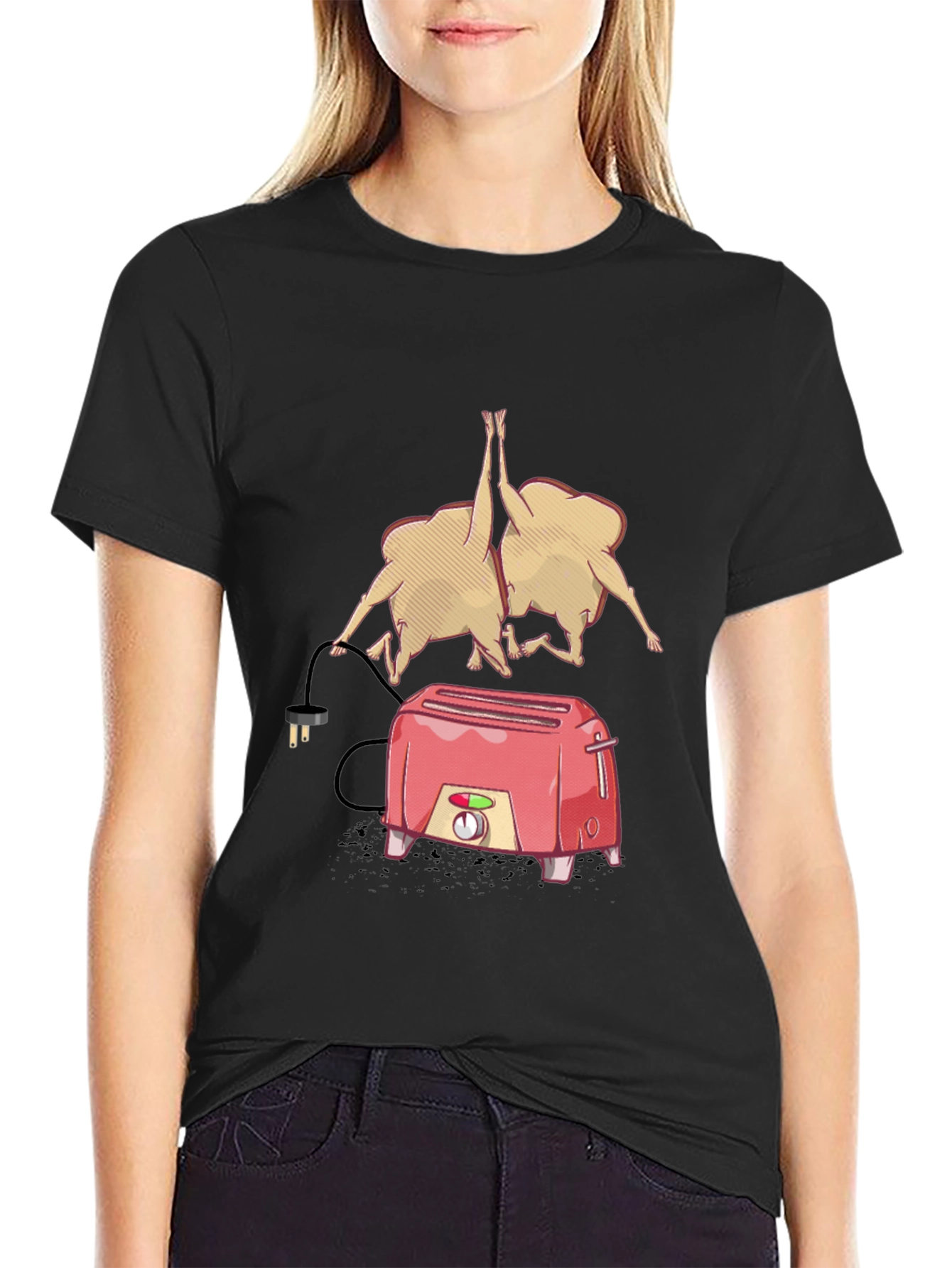 Black Funny Toaster & Toast T-Shirt - Black Cotton Tee view 2