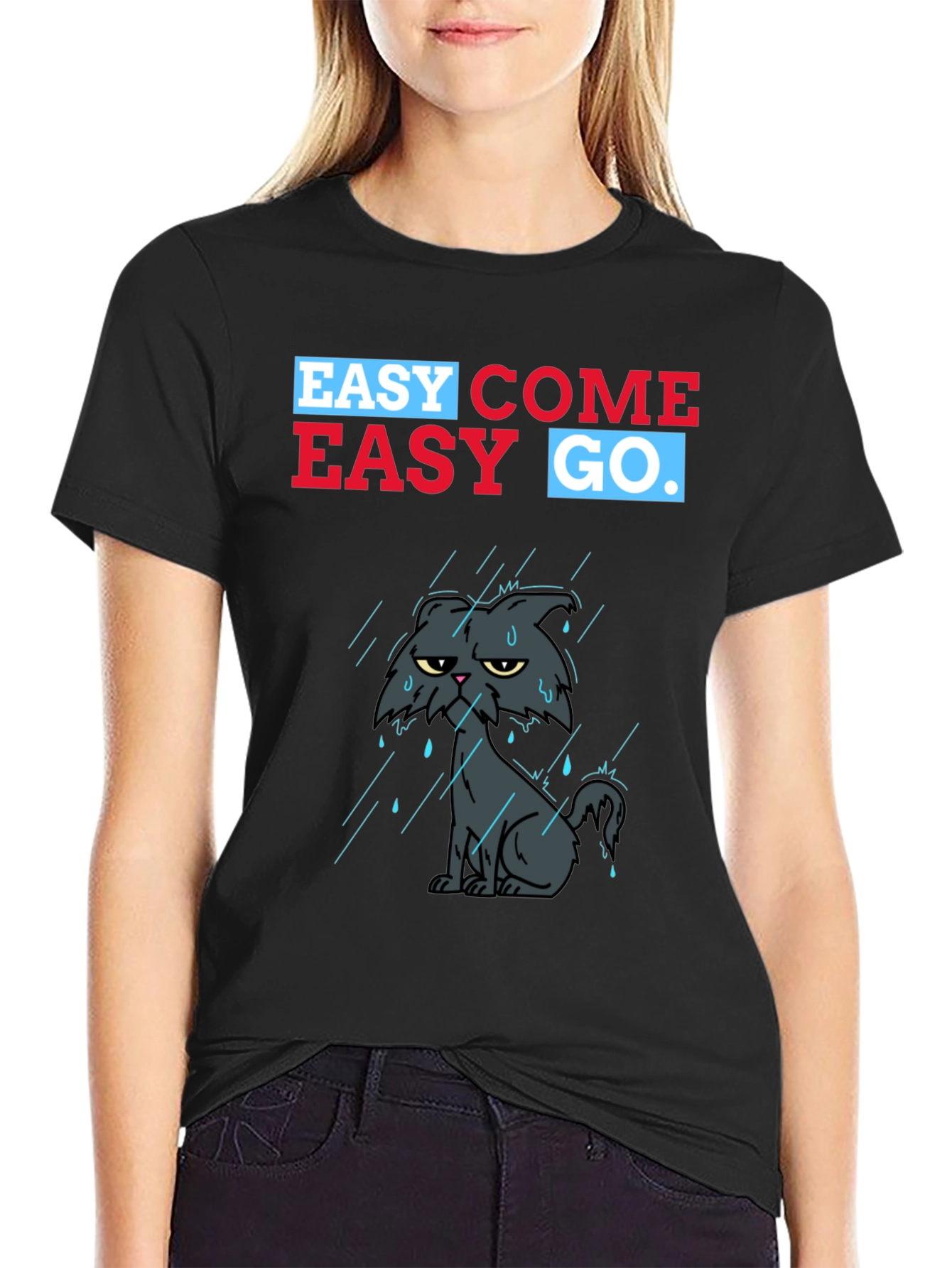 Black Easy Come Easy Go Grumpy Cat T-Shirt view 2