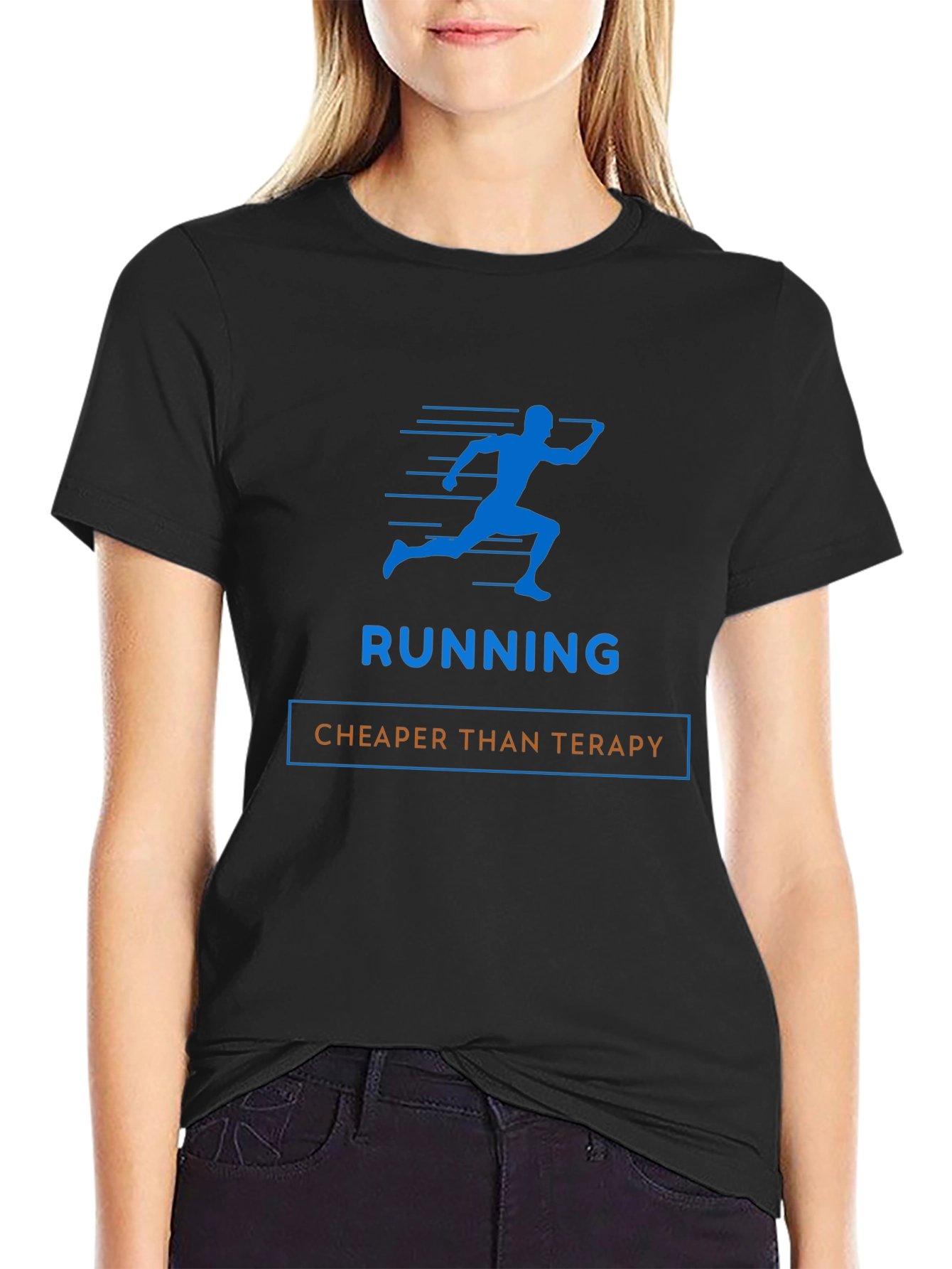 Black Running Cheaper Than Therapy Graphic Tee view 2