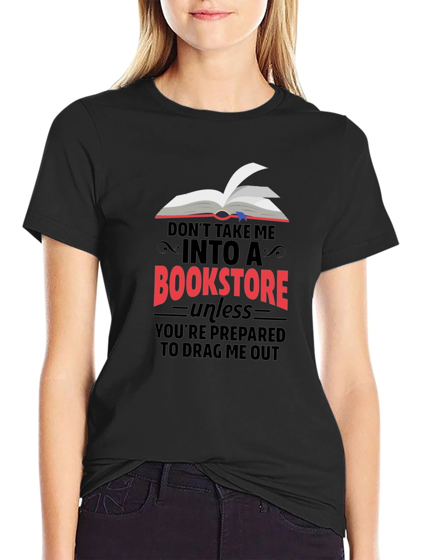 Black Bookstore Lover's T-Shirt: Funny Book Reader Tee view 2