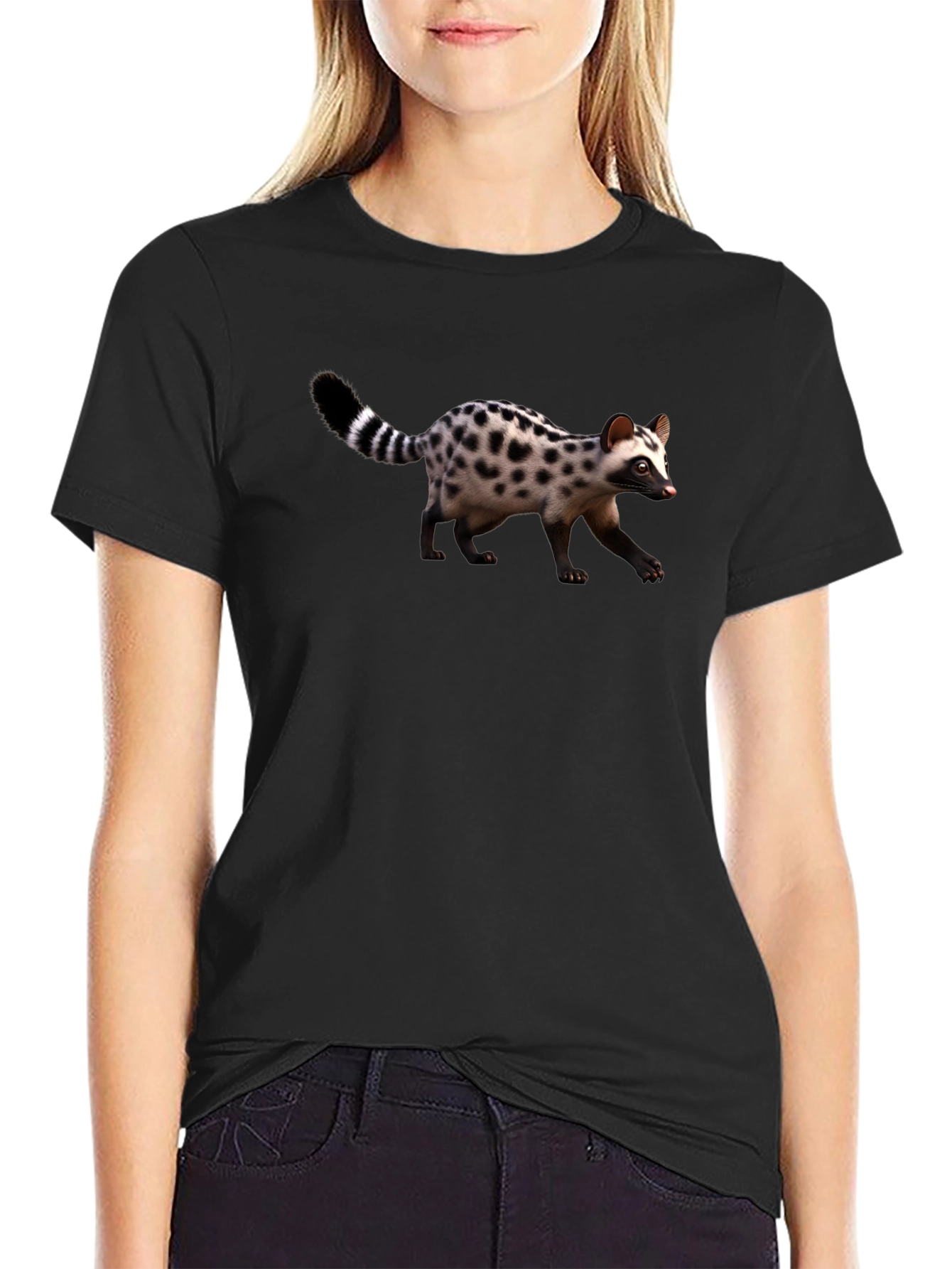 Black Black T-Shirt with Civet Print view 2