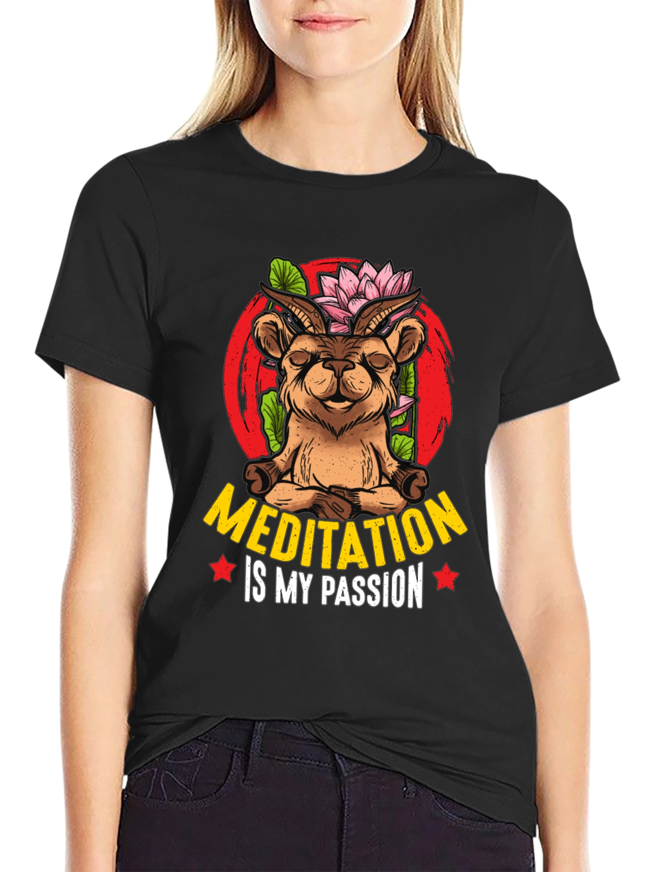 Black Meditation Goat T-Shirt - Unisex Design view 2