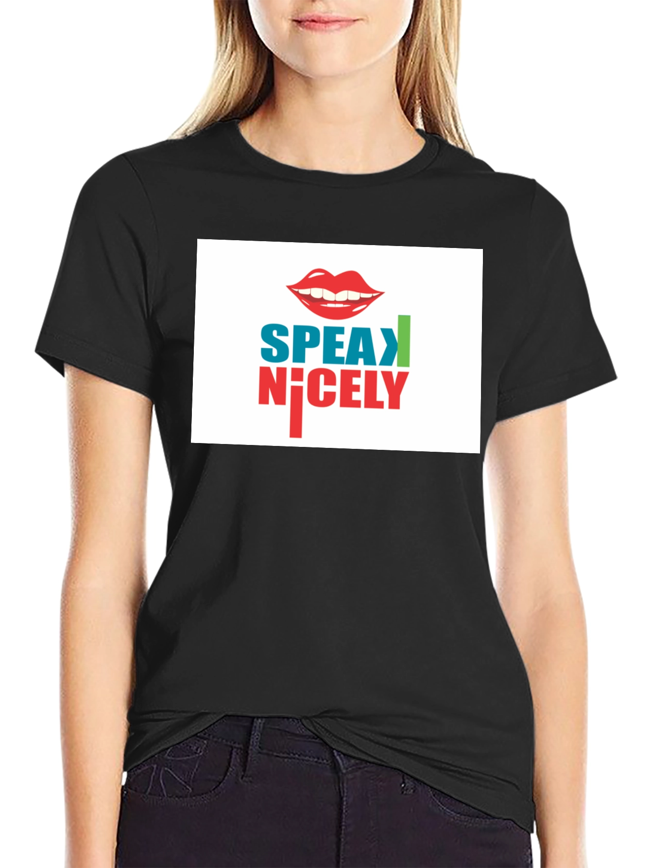 Black Speak Nicely Graphic Tee - Black Cotton Blend view 2