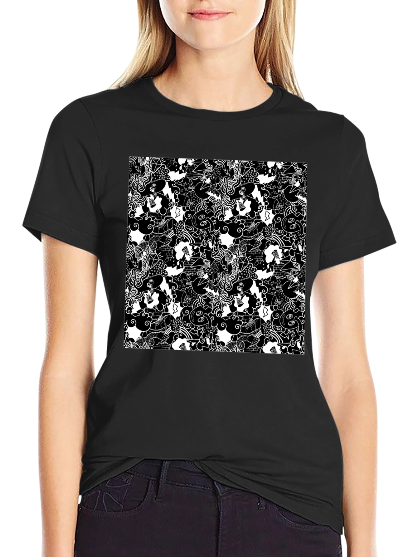 Black Abstract Pattern Black T-Shirt view 2