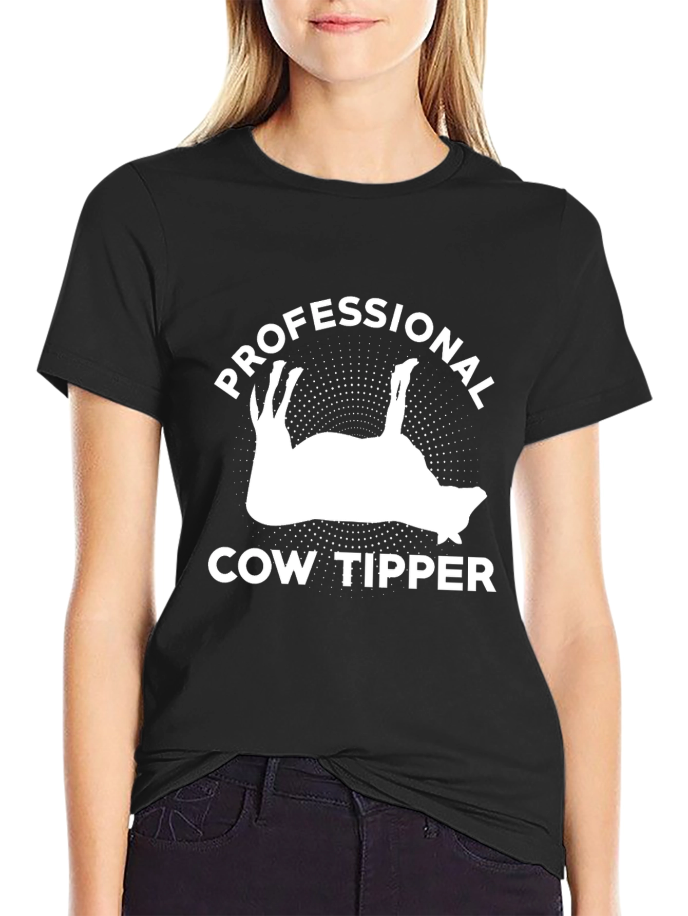 Professional Cow Tipper Black Graphic T-Shirt - 2