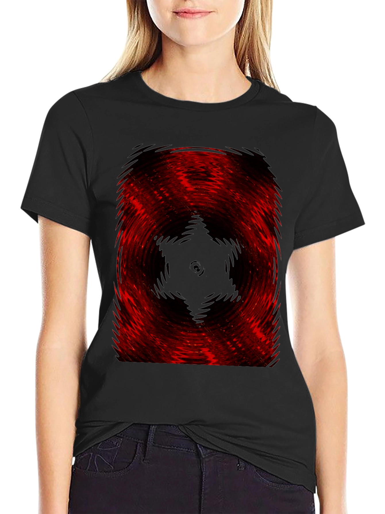 Black Abstract Red & Black Swirl Graphic Tee view 2