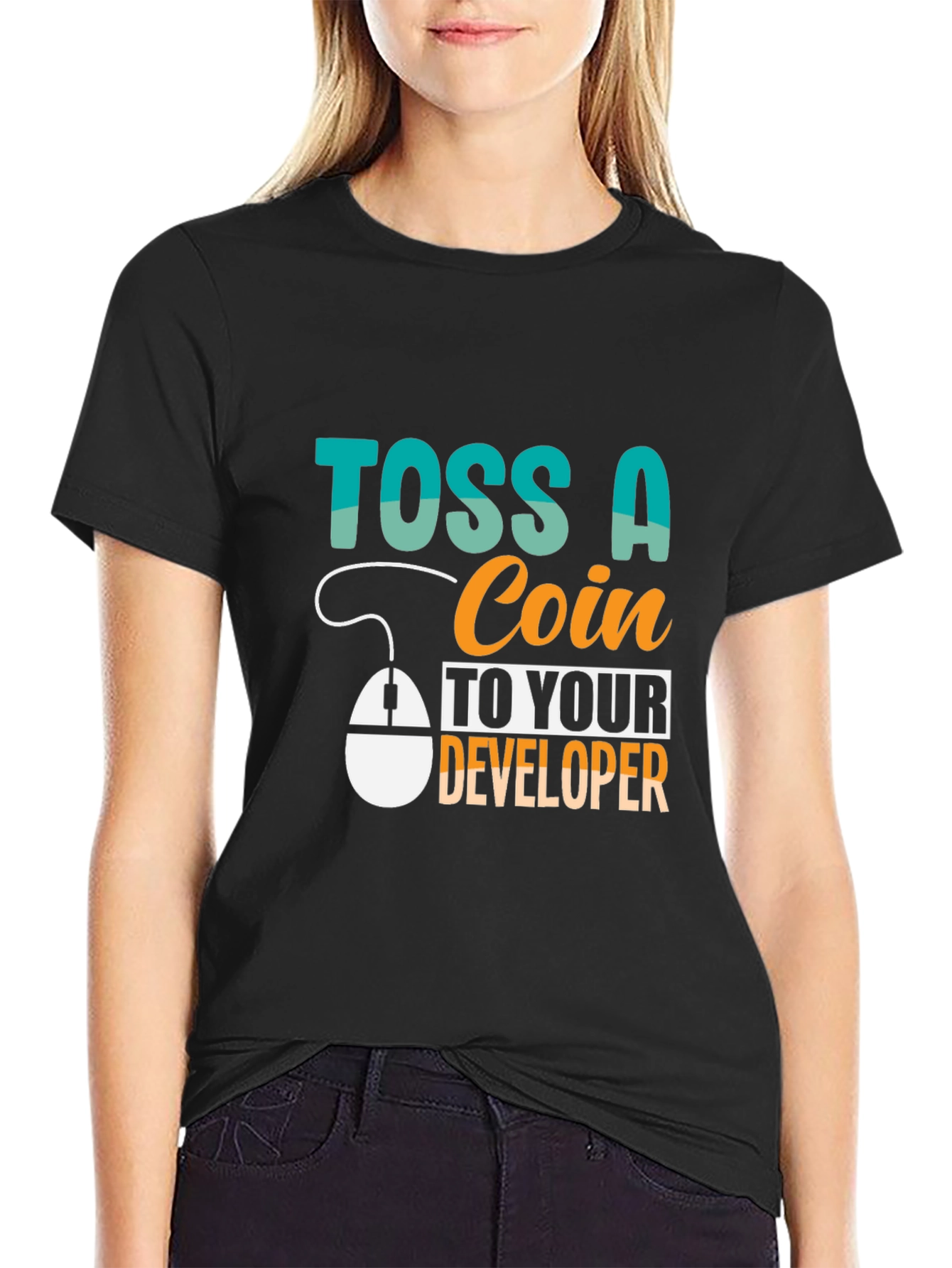 Black Toss a Coin to Your Developer T-Shirt view 2