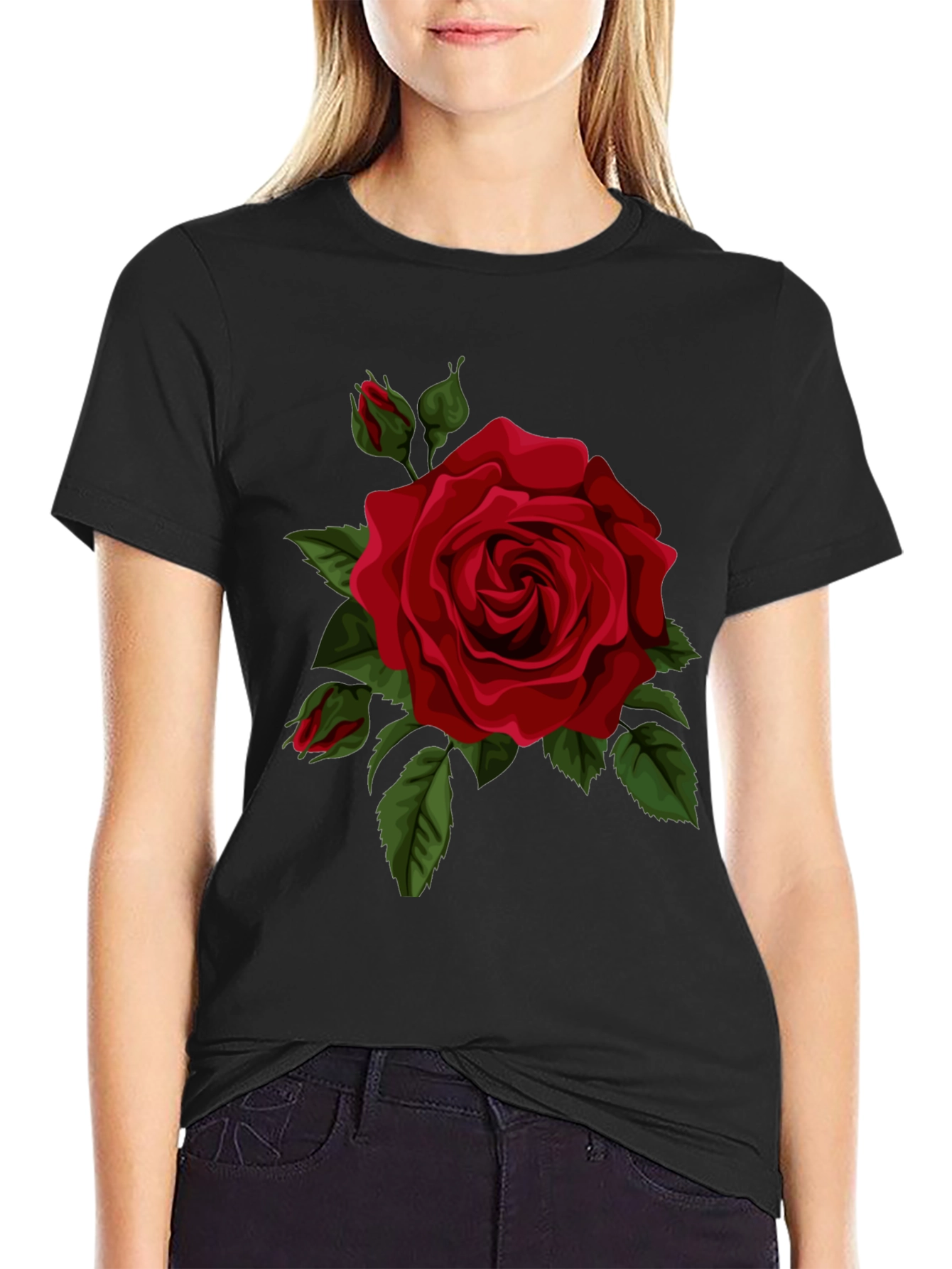 Black Red Rose Graphic Tee view 2