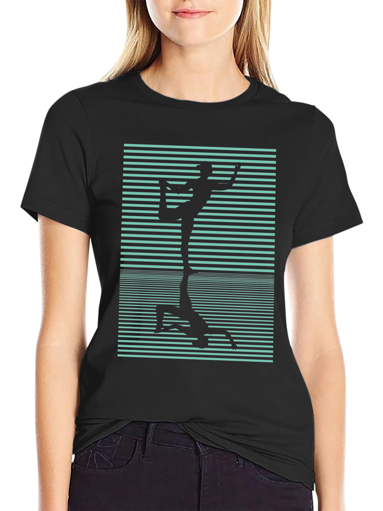 Black Yoga Reflection Graphic Tee - Black Cotton view 2
