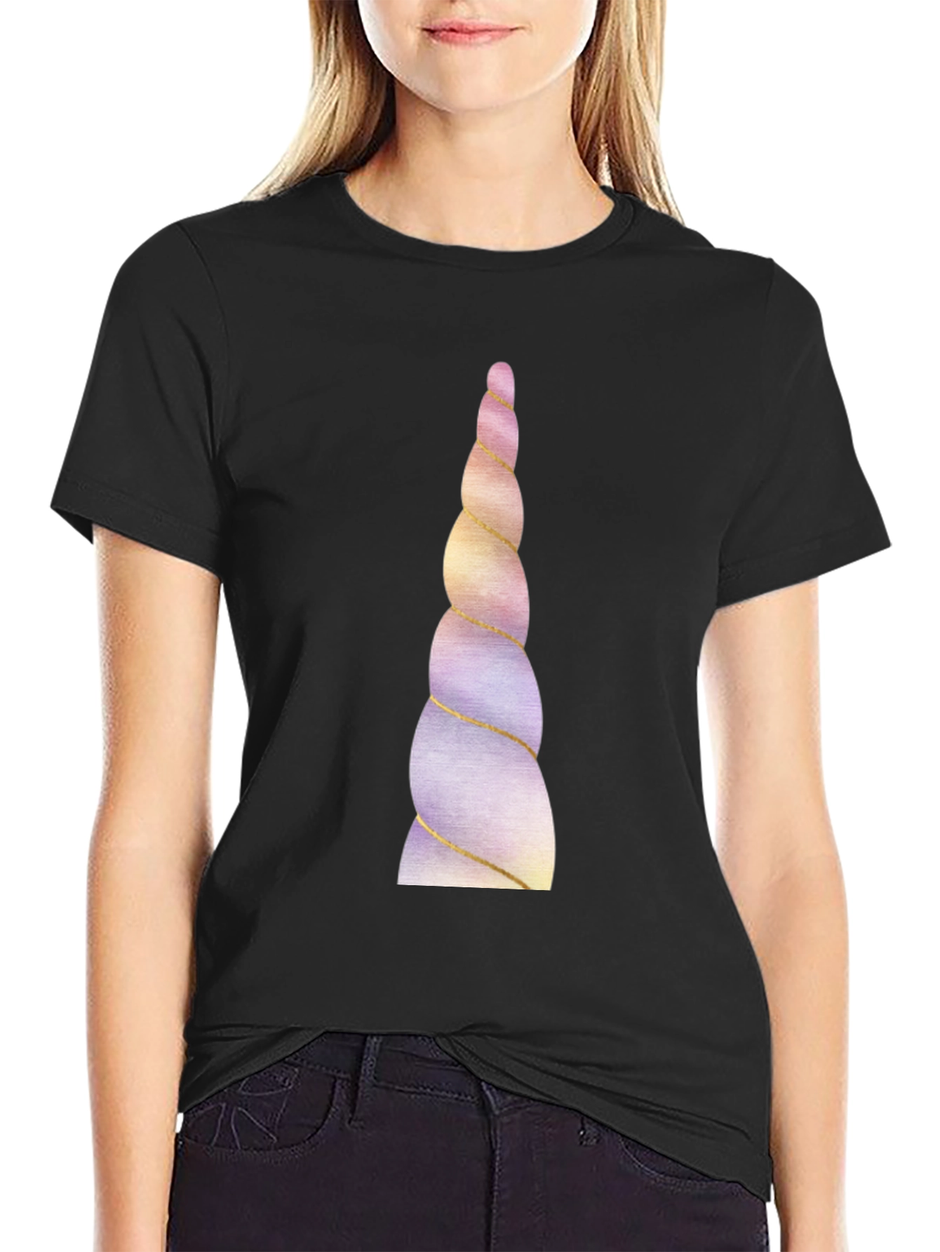 Black Unicorn Horn Graphic Tee - Black Cotton Blend view 2