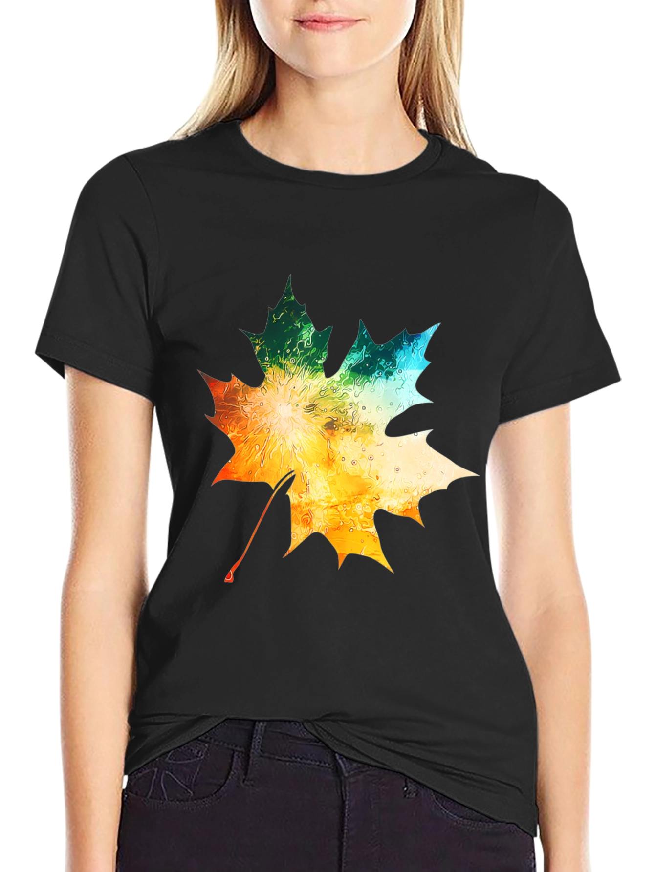 Black Maple Leaf Graphic Tee - Autumn Colors view 2