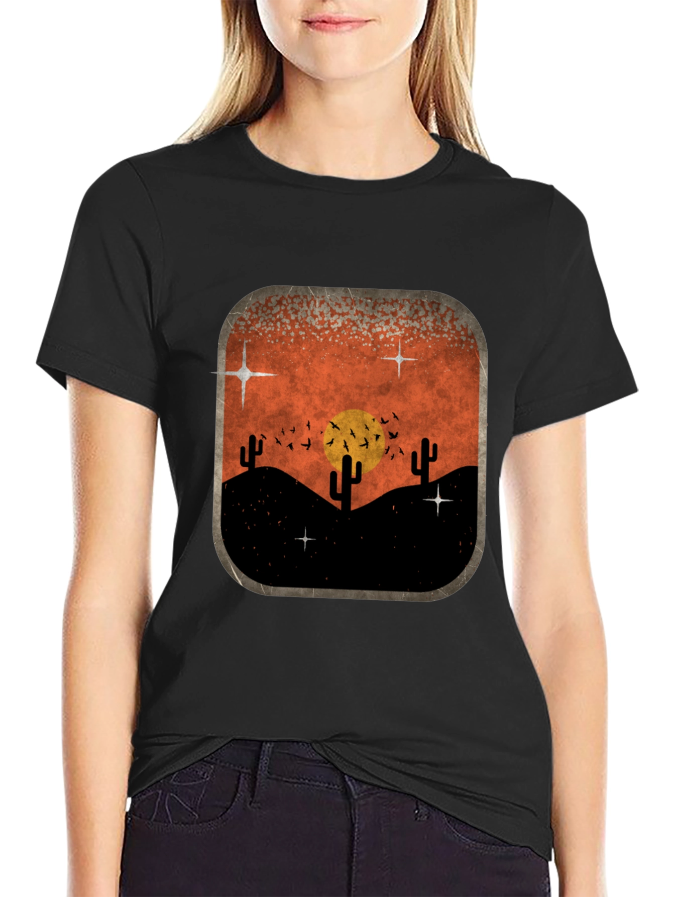 Black Retro Desert Sunset Graphic Tee - Classic Black view 2