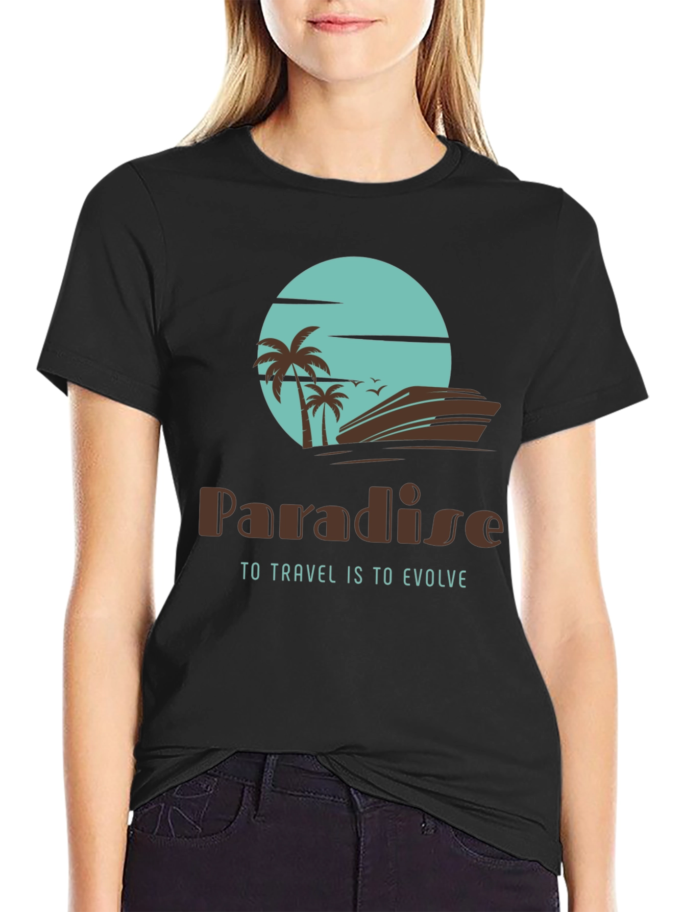 Black Paradise Travel T-Shirt - Evolve in Style view 2