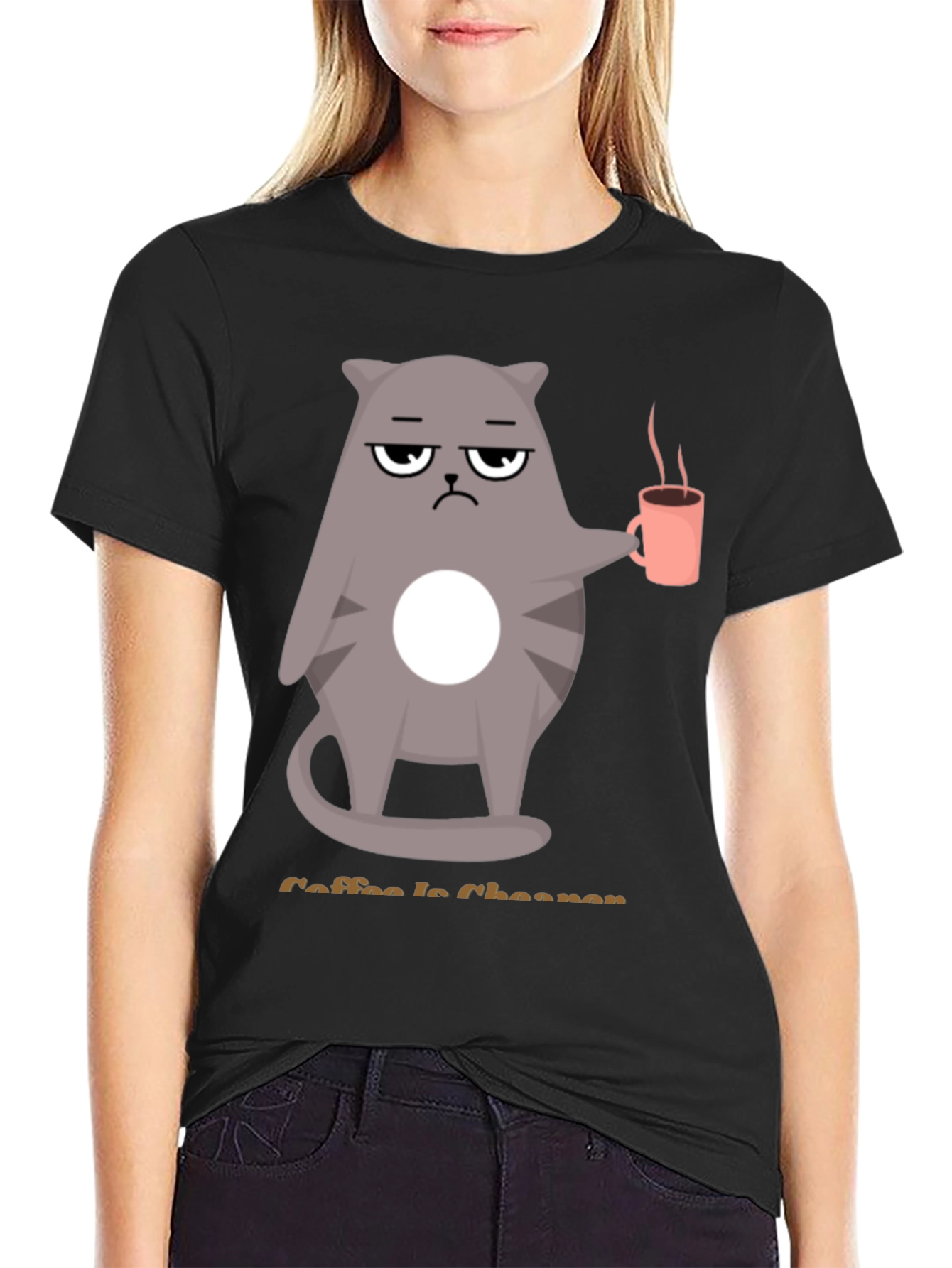 Black Coffee is Cheaper T-Shirt - Grumpy Cat Design view 2