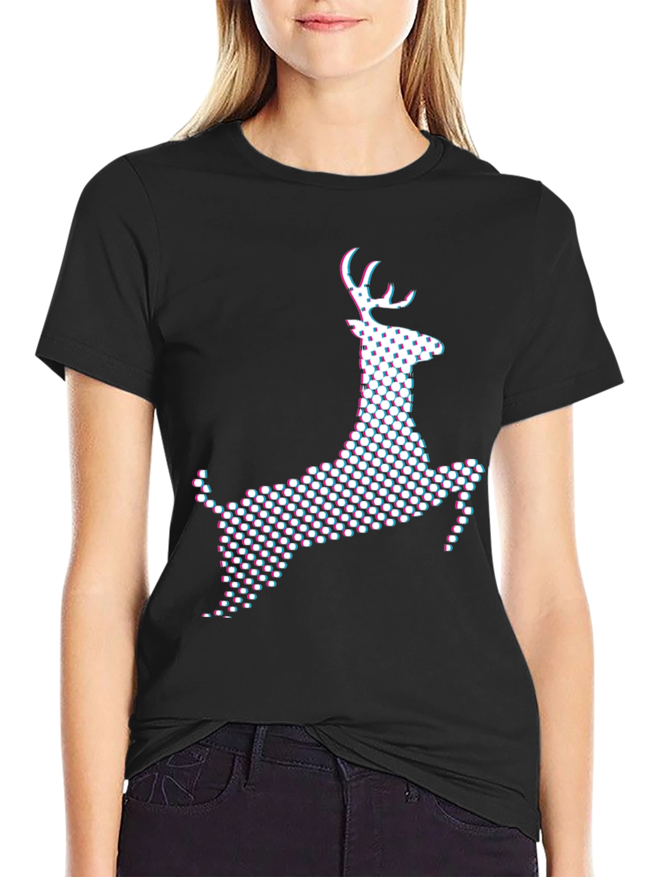 Black Abstract Reindeer Graphic Black T-Shirt view 2
