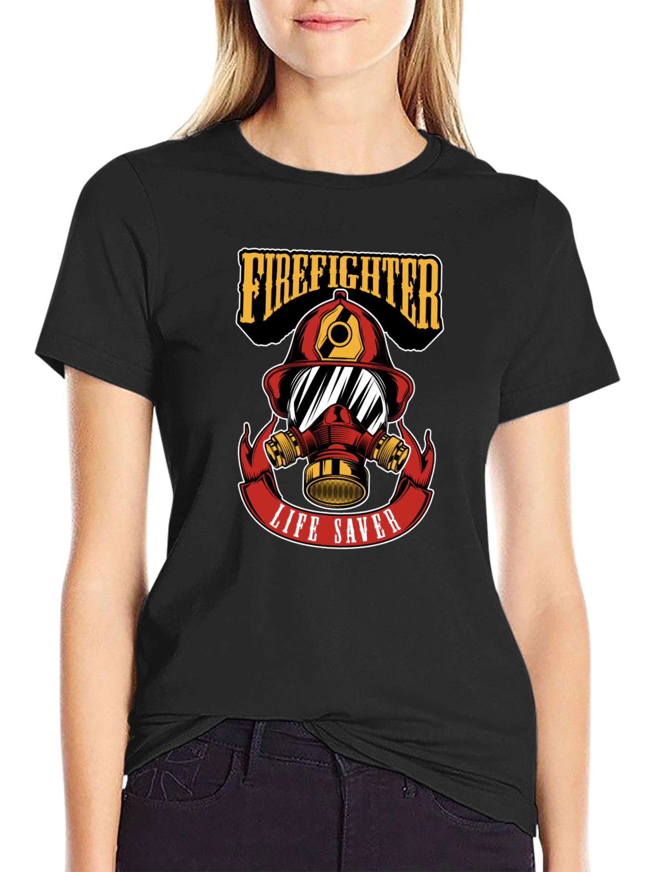 Black Firefighter Life Saver Graphic T-Shirt - Black view 2
