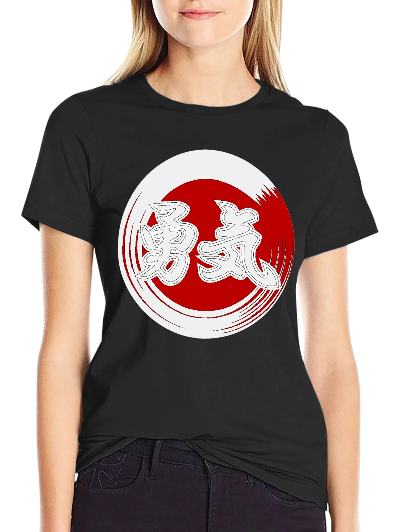 Black Japanese Courage Kanji Symbol T-Shirt view 2