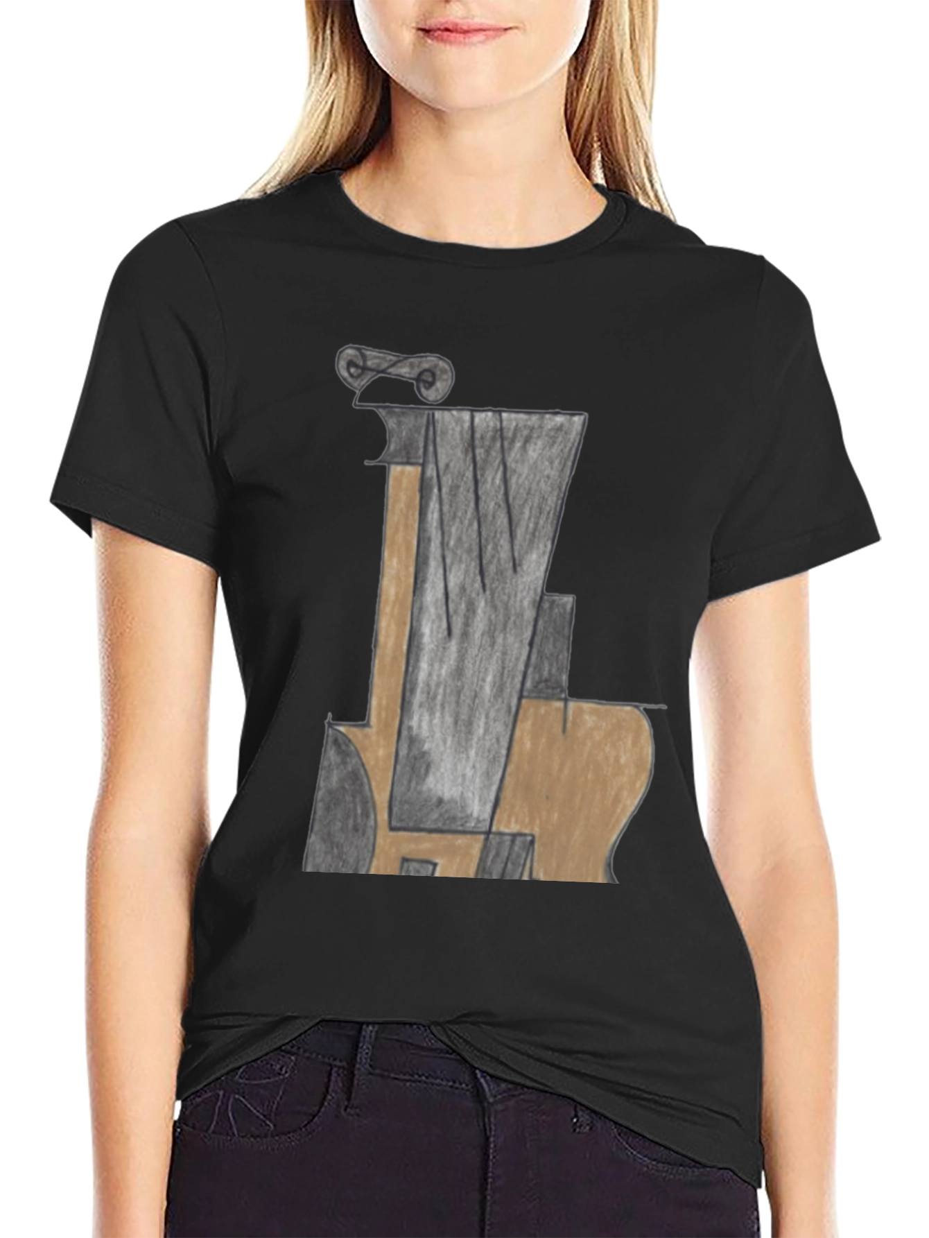 Black Abstract Guitar Graphic T-Shirt view 2
