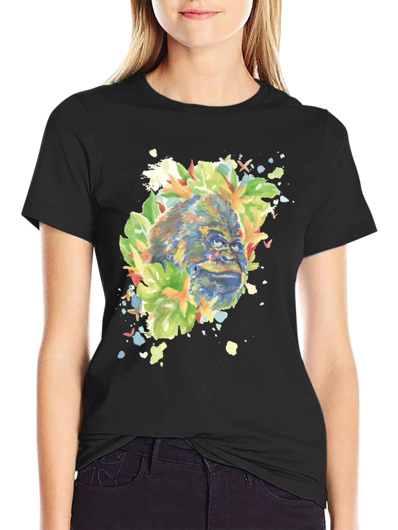 Black Gorilla Watercolor Graphic Tee - Men's Black T-Shirt view 2